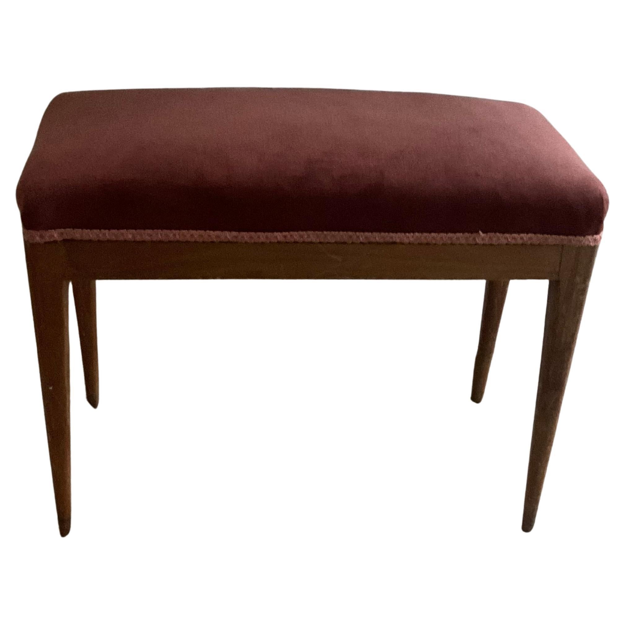 GiIO PONTI - Walnut bench, pink velvet - Made in ITALY 1940s