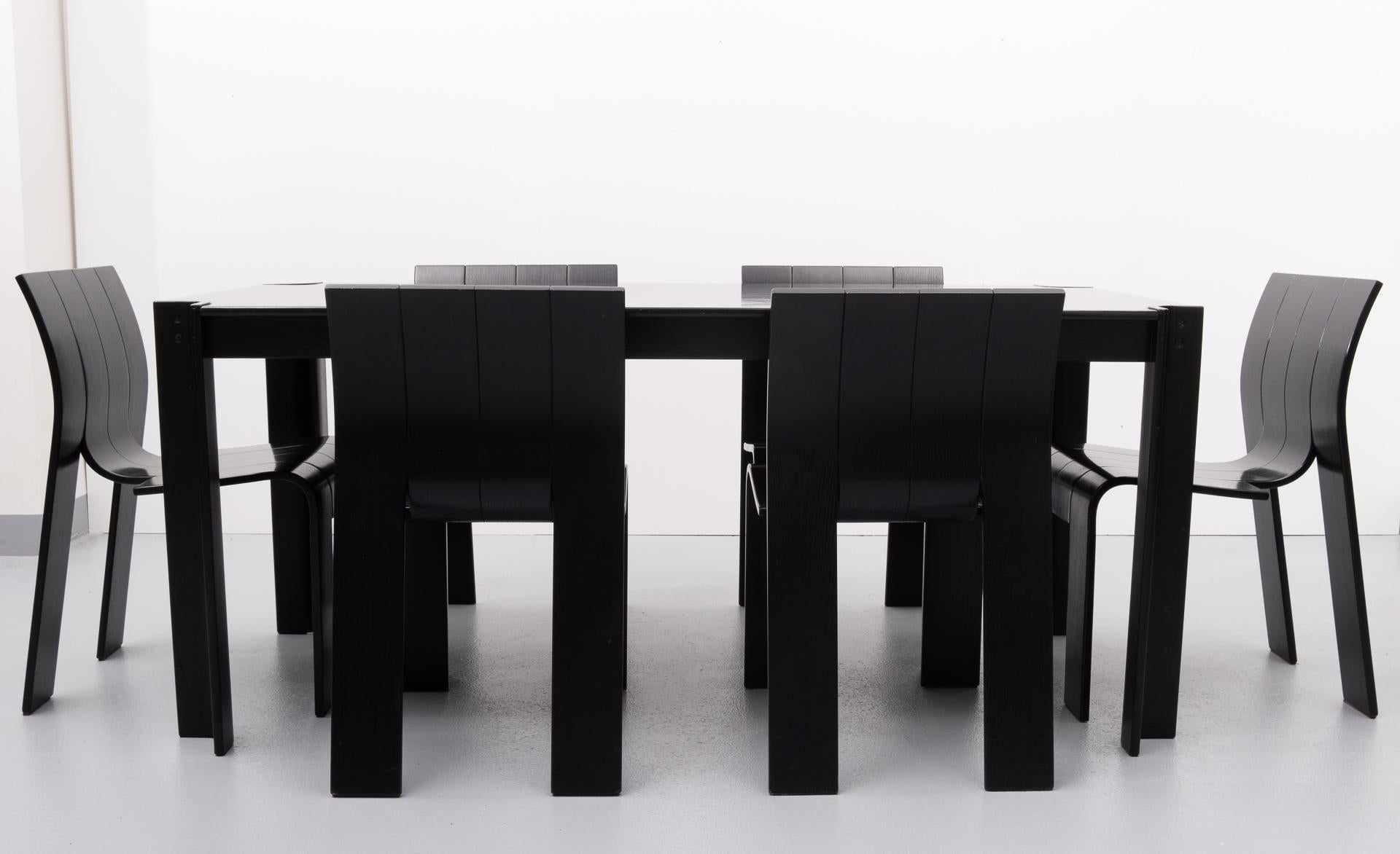Gijs Bakker 6 Strip Chairs and Dining Table Dining Set, 1970s 2