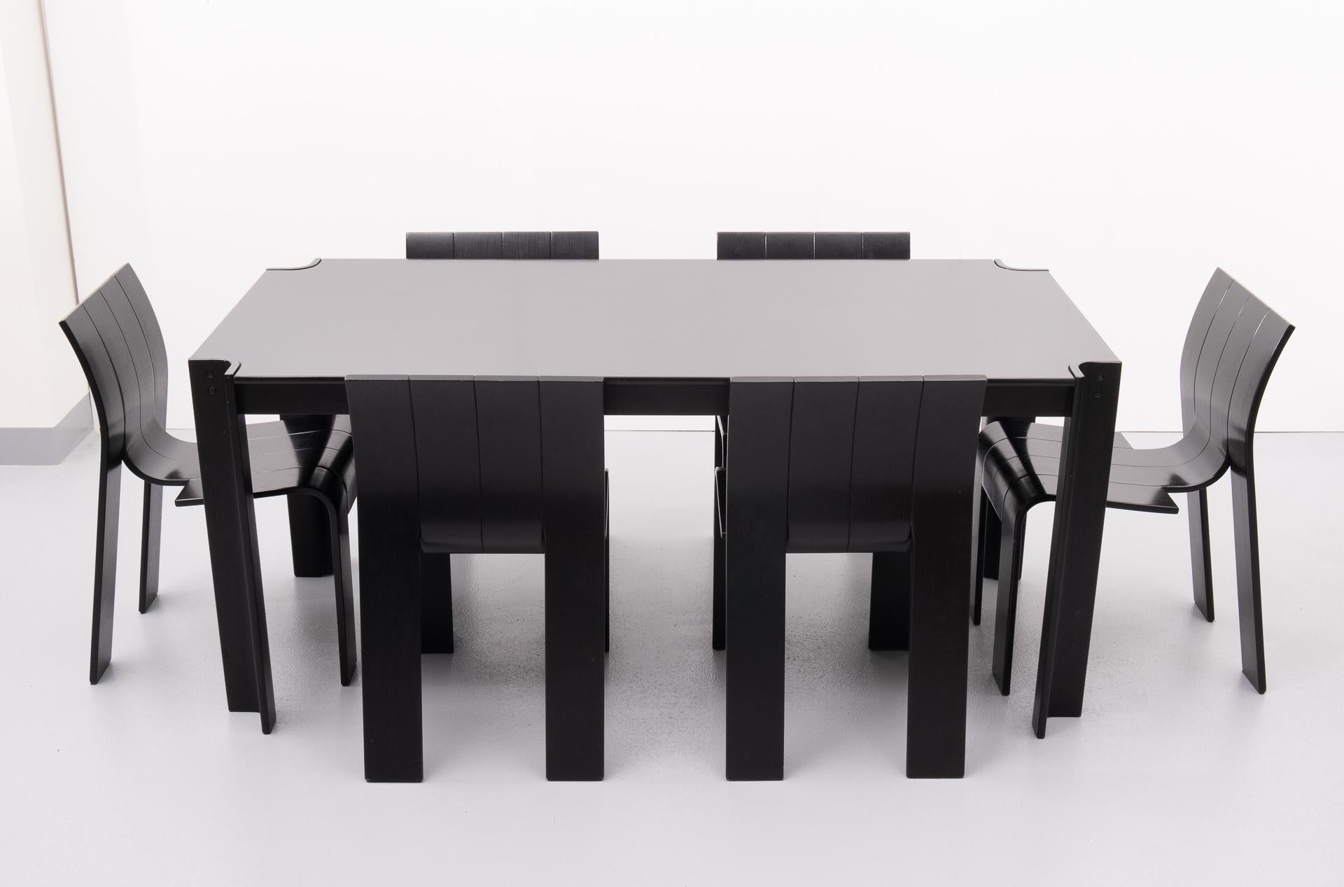 Gijs Bakker 6 Strip Chairs and Dining Table Dining Set, 1970s 1