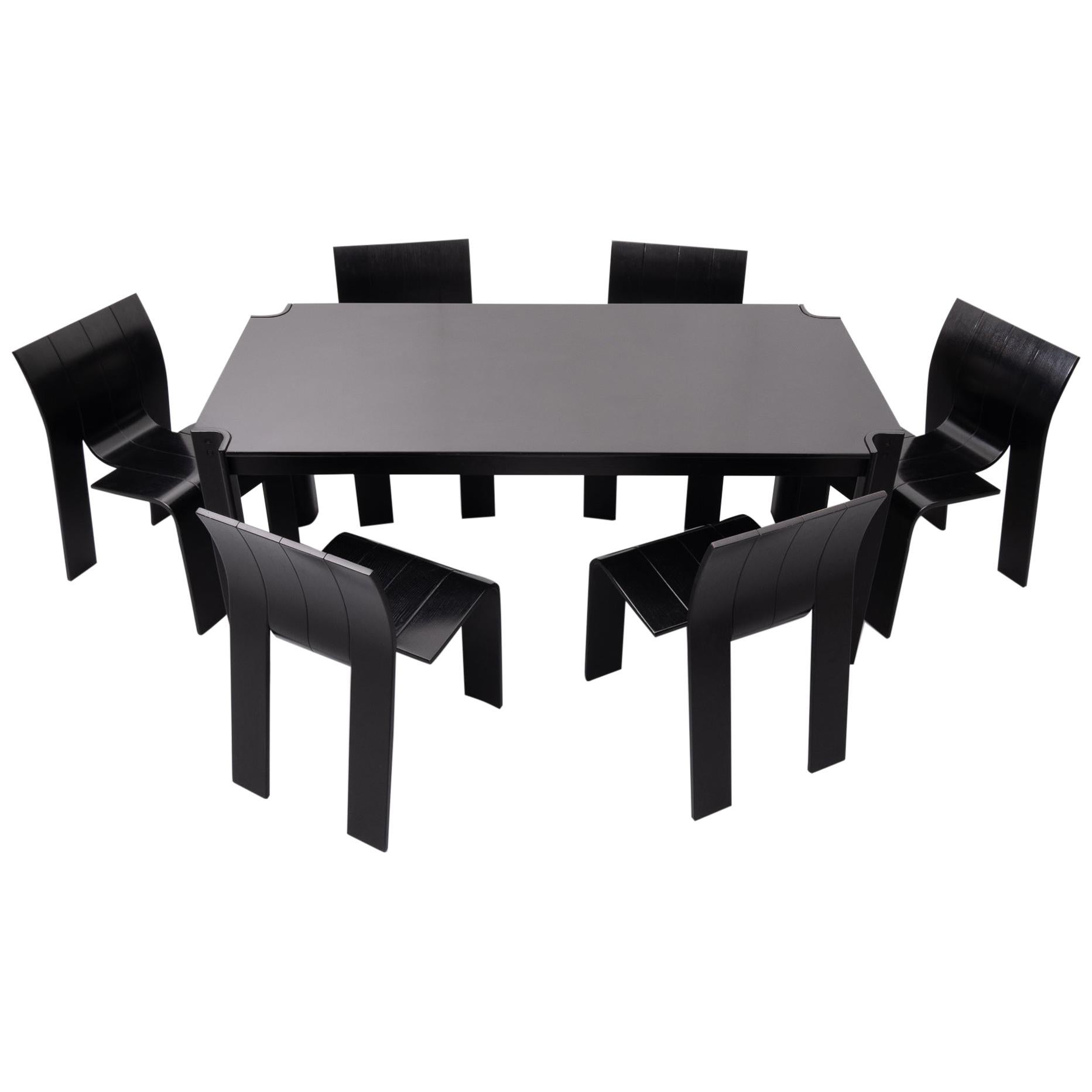 Gijs Bakker 6 Strip Chairs and Dining Table Dining Set, 1970s
