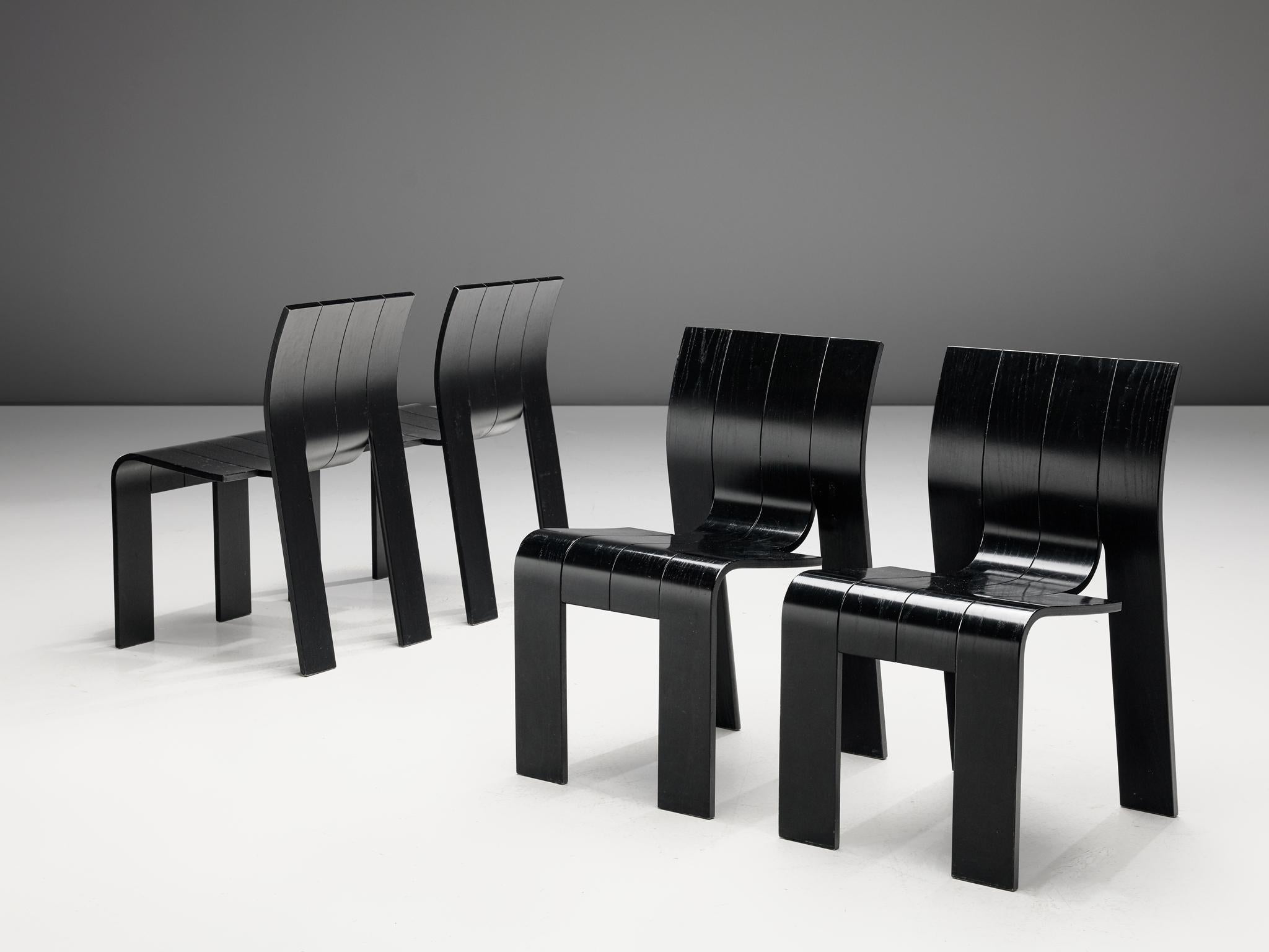 Mid-Century Modern Gijs Bakker Black 'Strip' Chairs