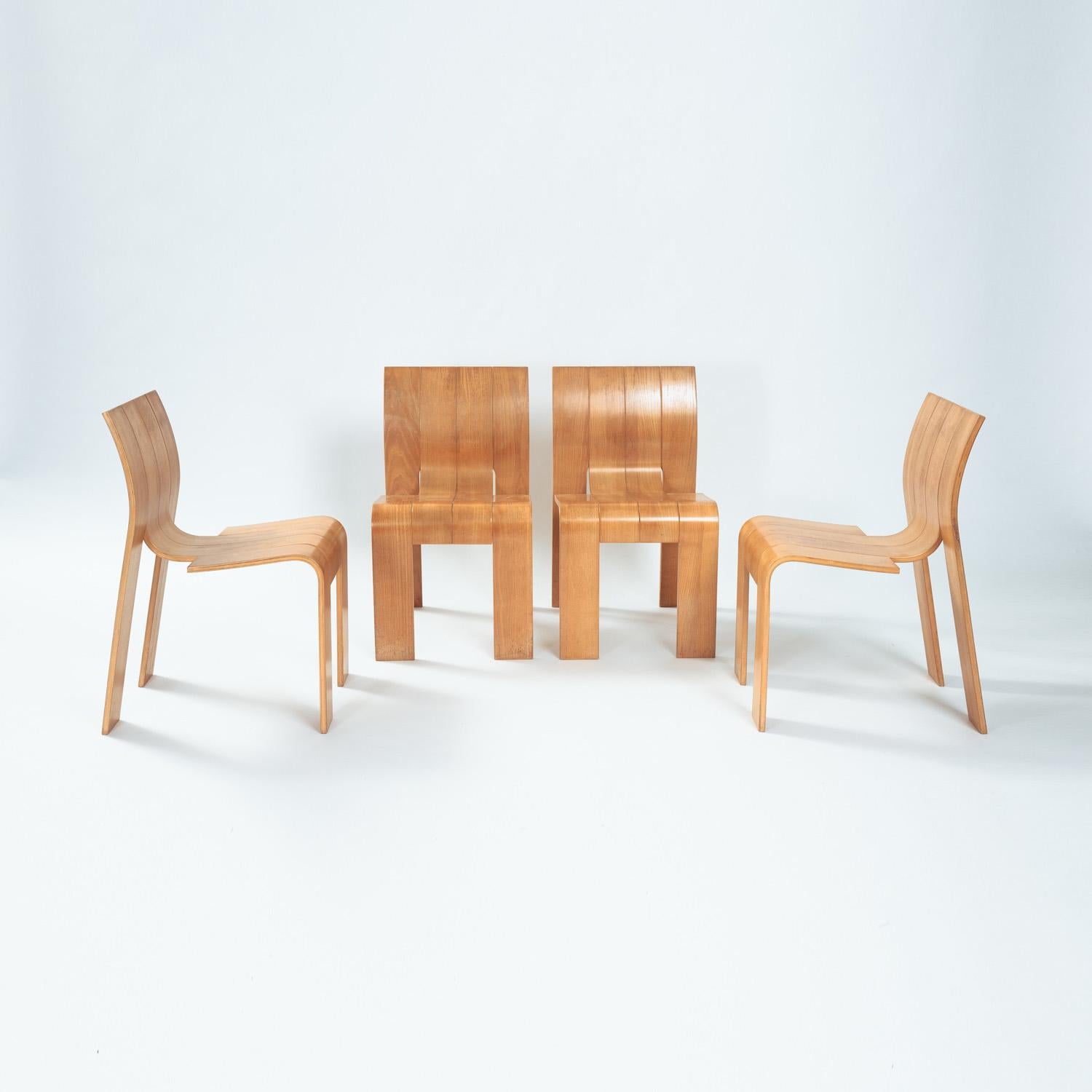 Woodwork Gijs Bakker Dutch Bent Plywood Strip Set dining Room table Chairs for Castelijn