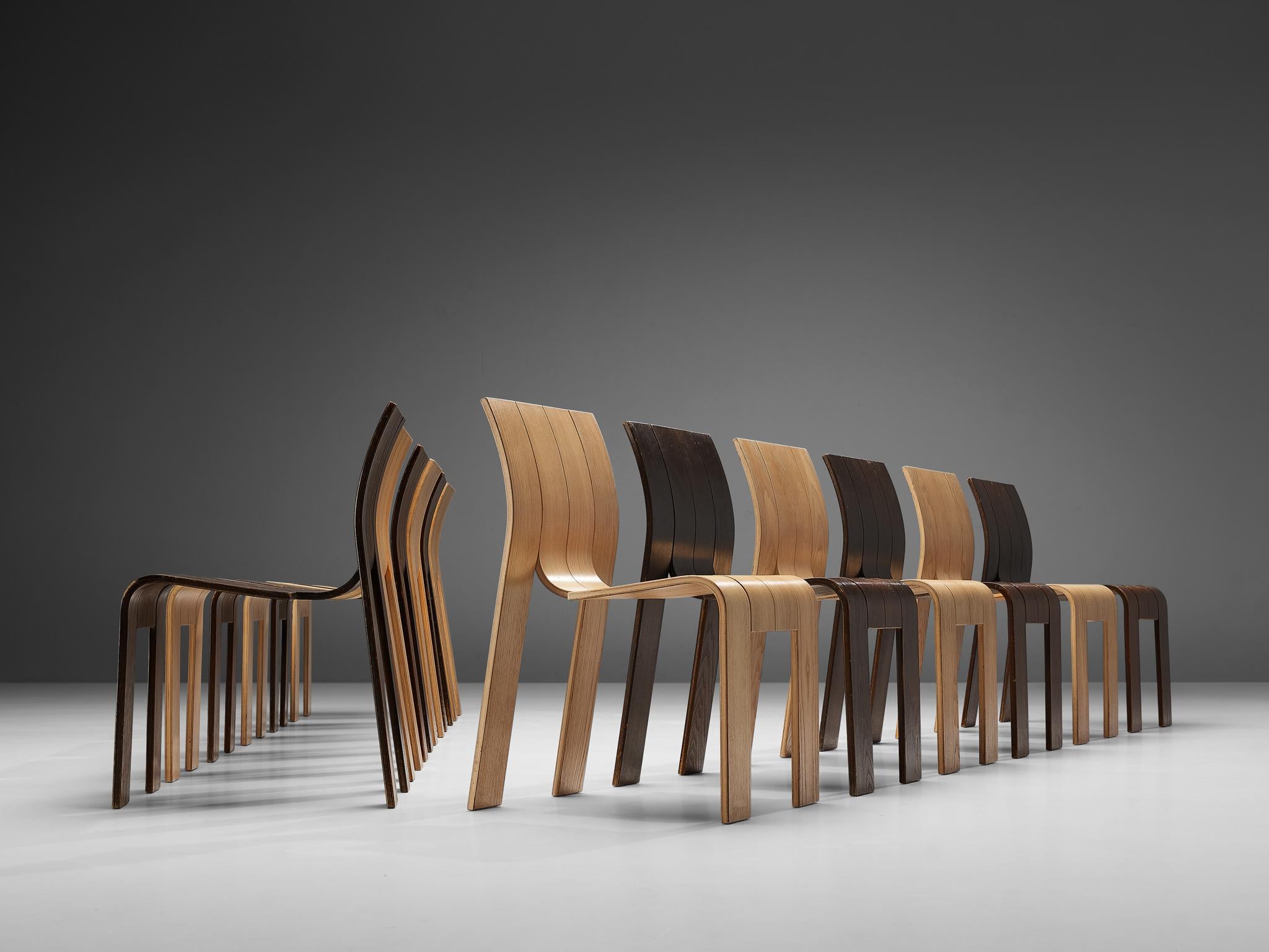 Dutch Gijs Bakker for Castelijn Bicolor Set of 12 'Strip' Dining Chairs