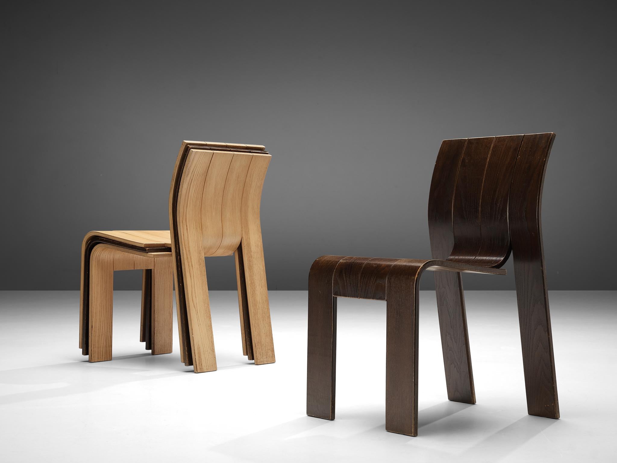 Late 20th Century Gijs Bakker for Castelijn Bicolor Set of 12 'Strip' Dining Chairs