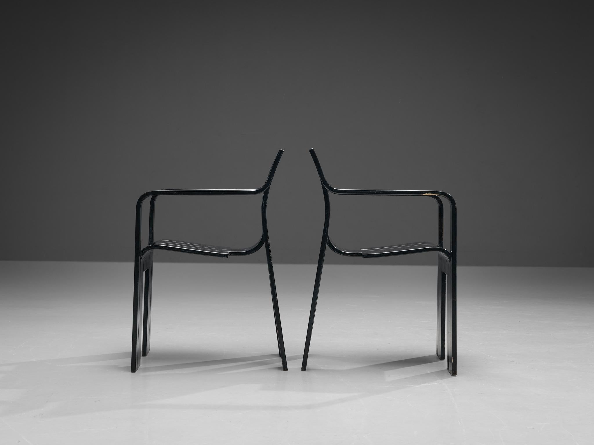 Gijs Bakker for Castelijn Pair of Black 'Strip' Armchairs In Good Condition In Waalwijk, NL