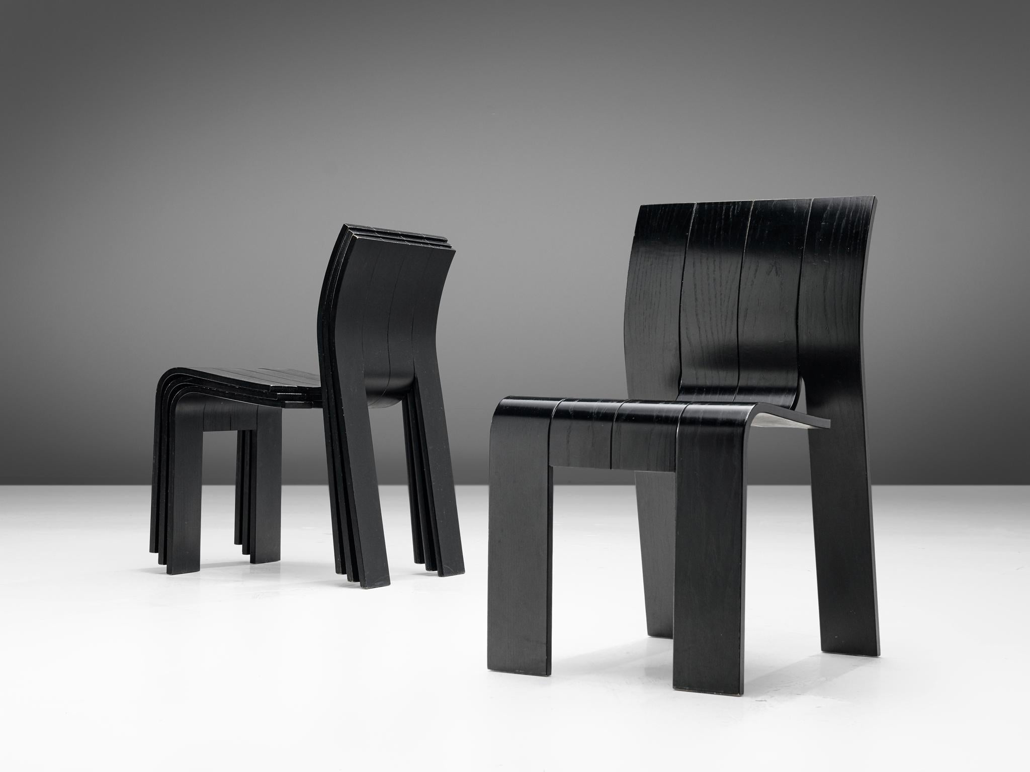 Ash Gijs Bakker for Castelijn Set of Four 'Strip' Dining Chairs