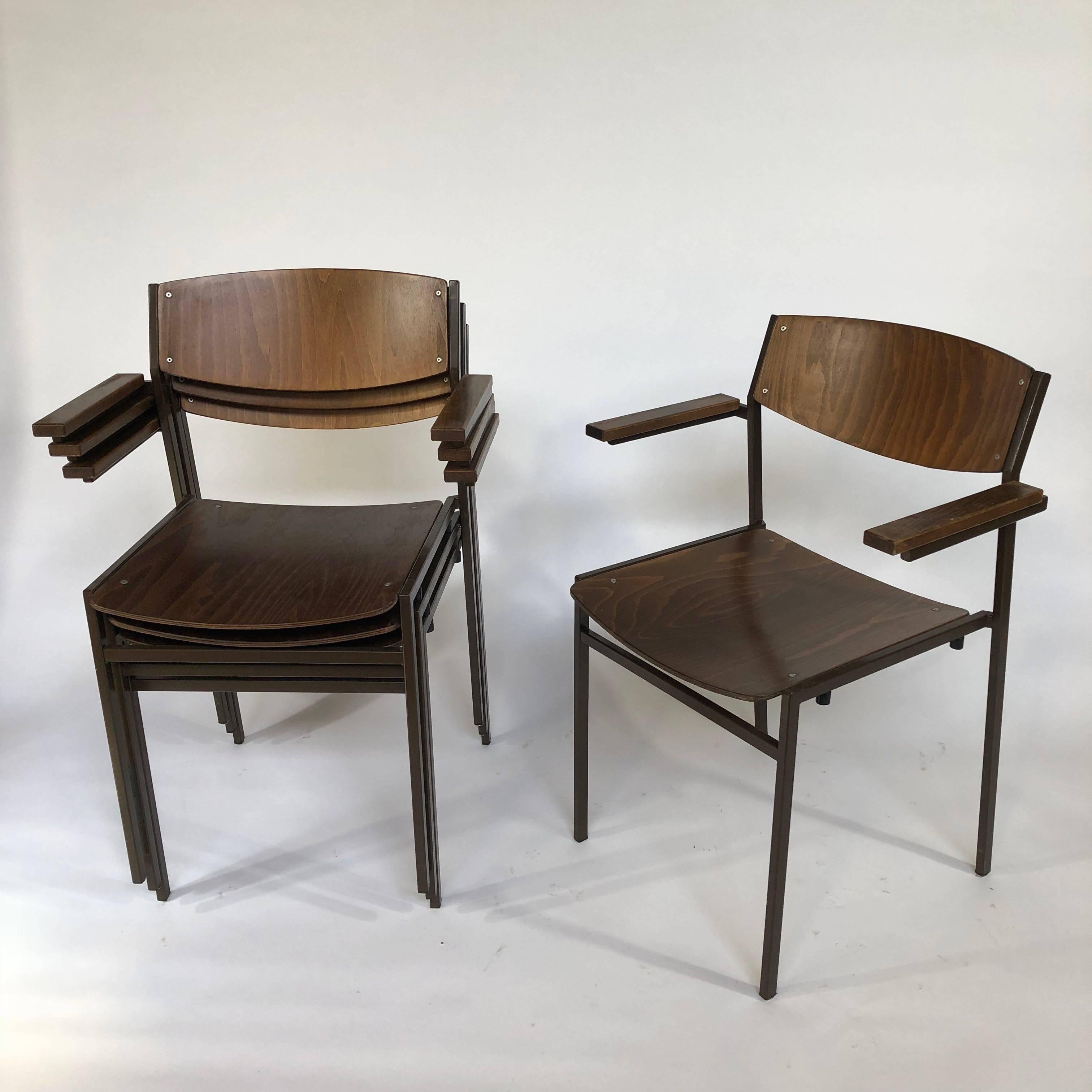 Gijs Van Der Sluis Stacking Chairs, 1970s with Armrests  3