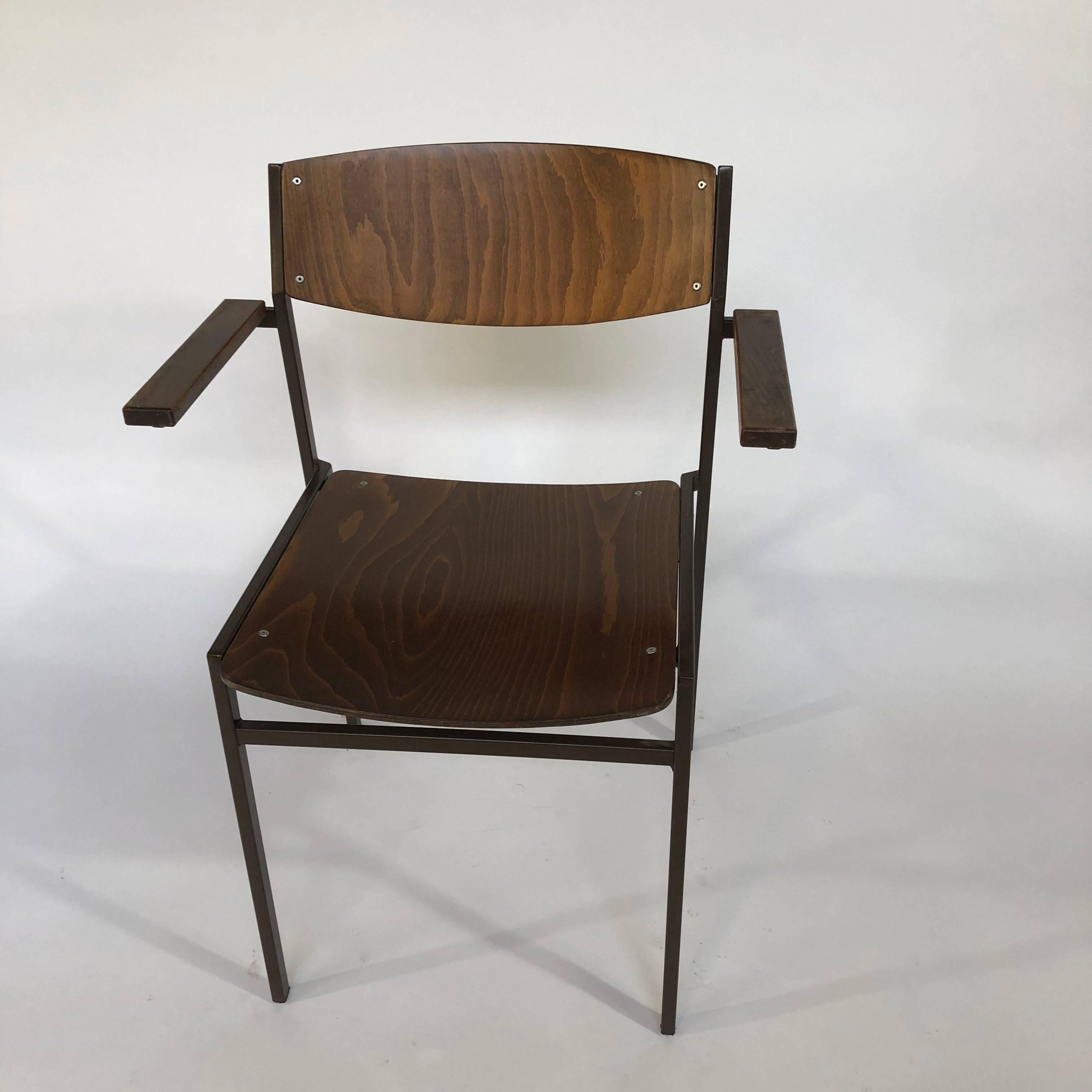 Dutch Gijs Van Der Sluis Stacking Chairs, 1970s with Armrests 