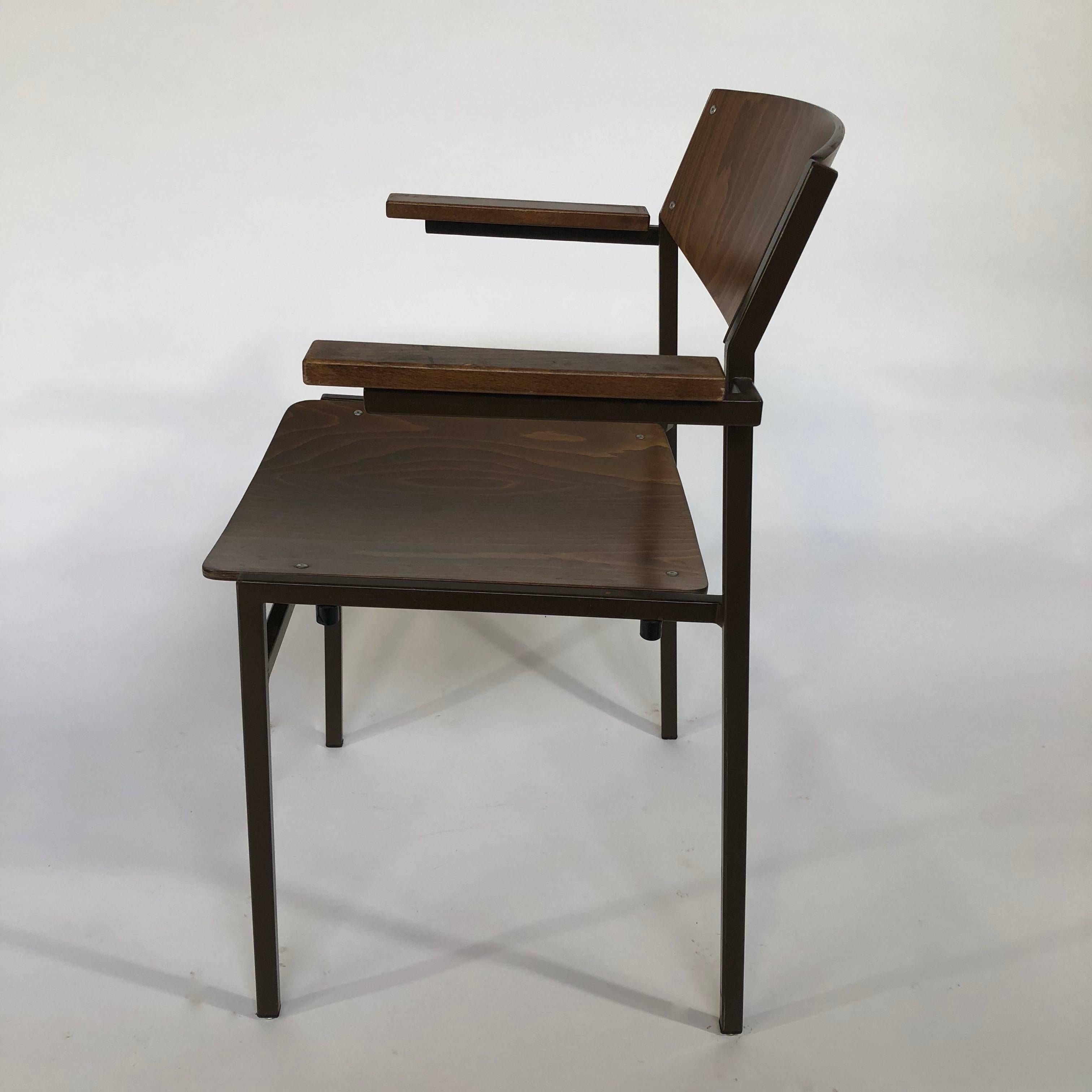 Birch Gijs Van Der Sluis Stacking Chairs, 1970s with Armrests 