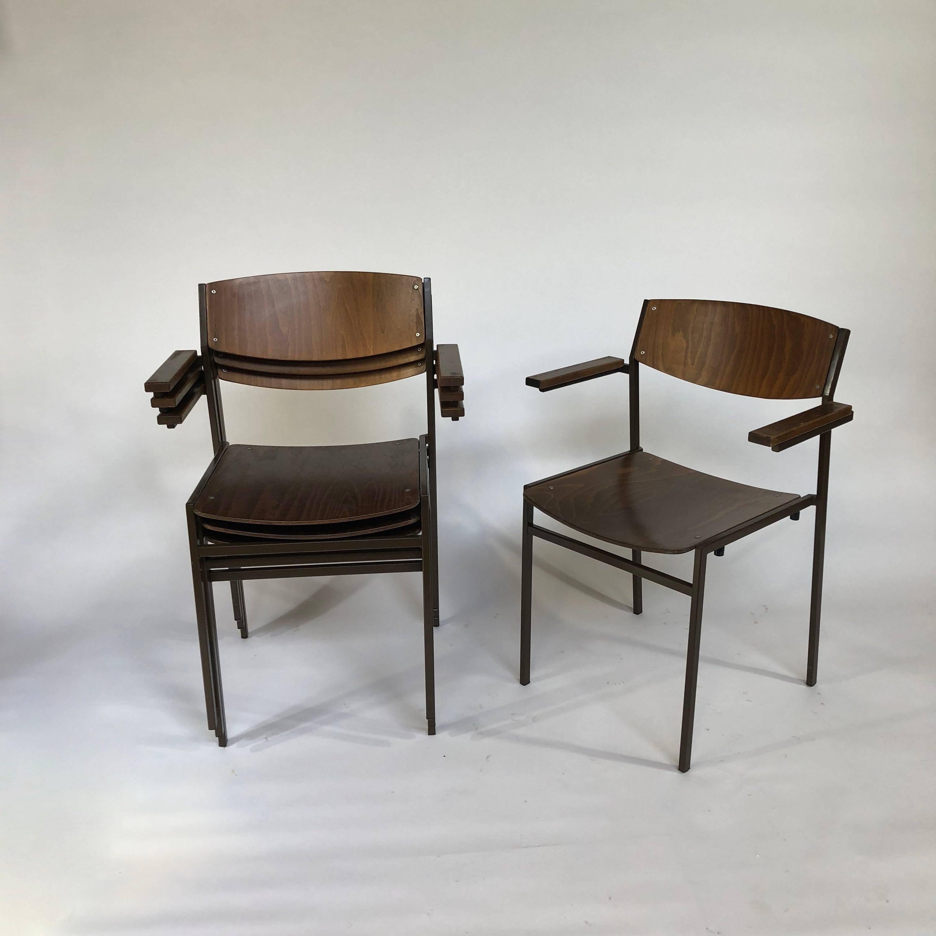 Gijs Van Der Sluis Stacking Chairs, 1970s with Armrests  2