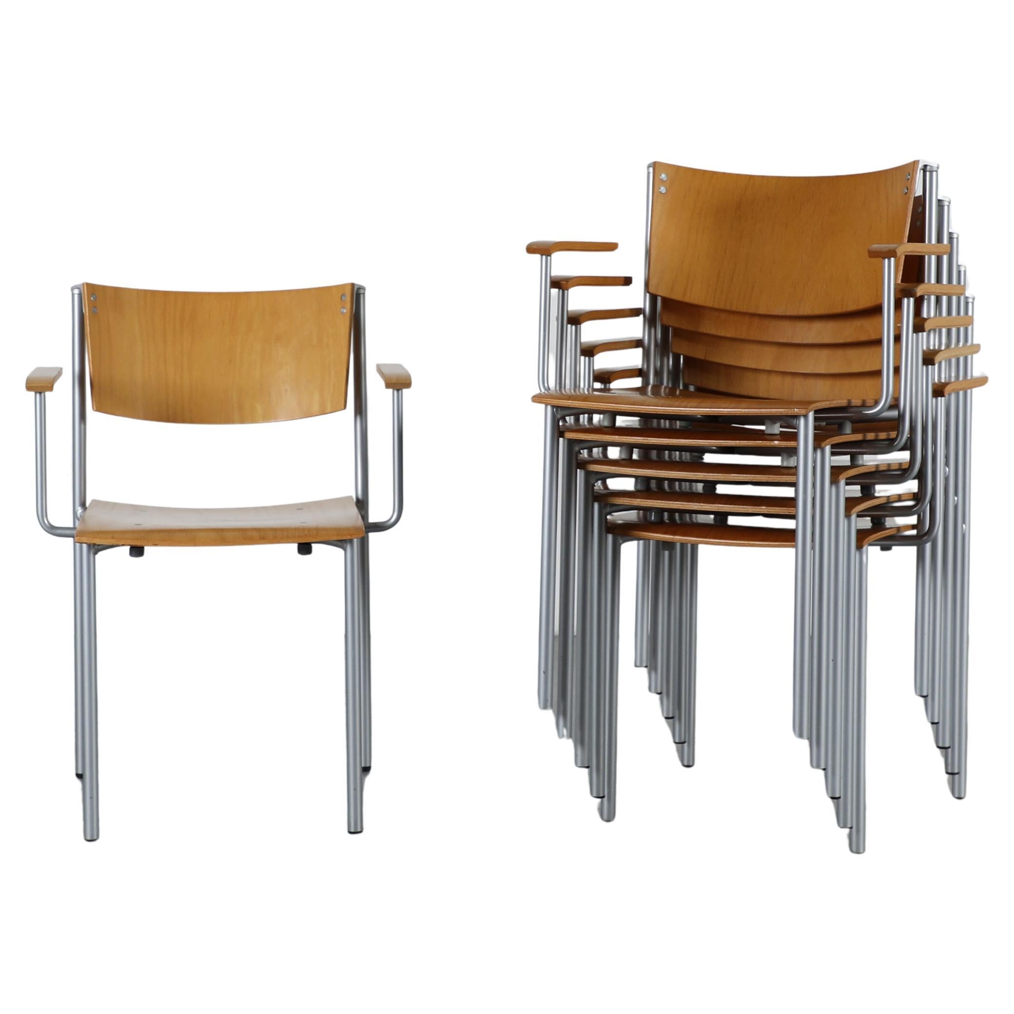 Gijs van der Sluis Style Beech Wood and Metal Stacking Chairs For Sale