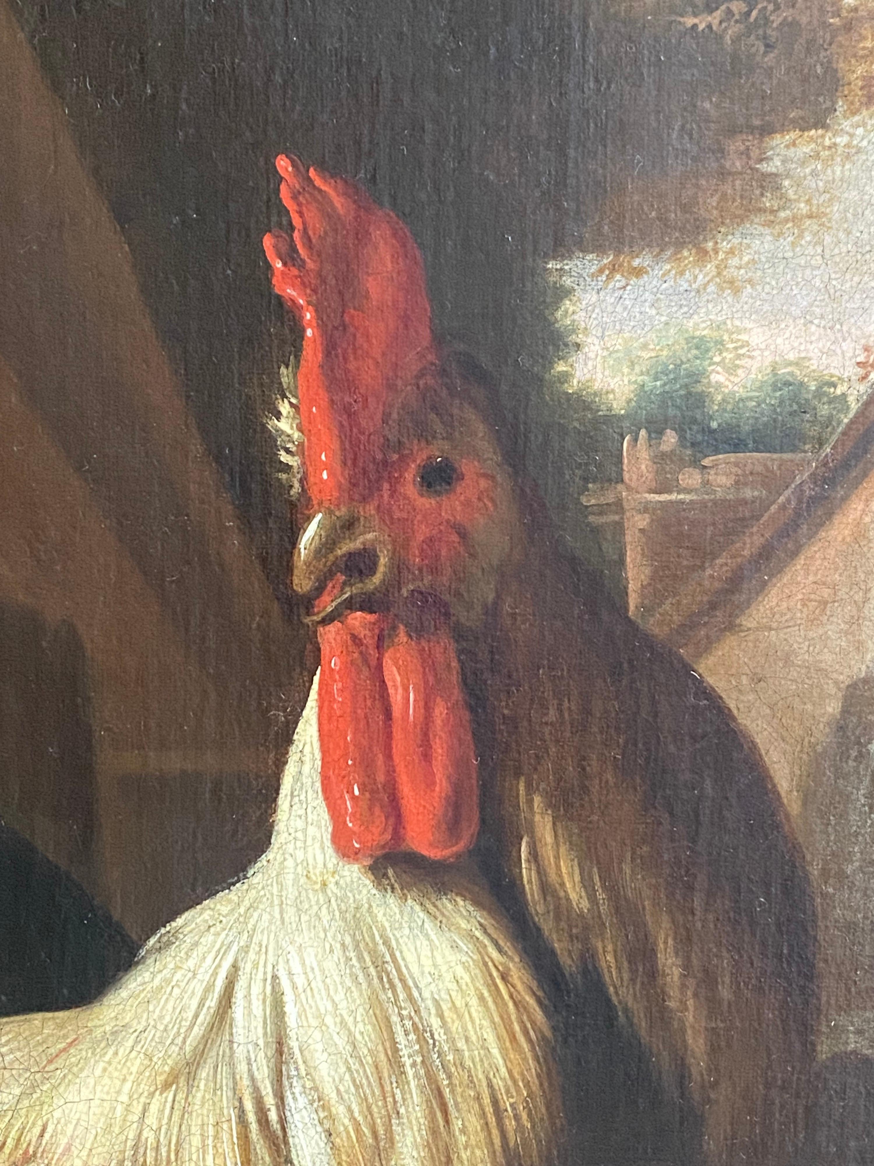 Dutch 17th century, cockerel, hen, mallard drake and duck with their ducklings - Dutch School Painting by Gijsbert Gillisz. de Hondecoeter