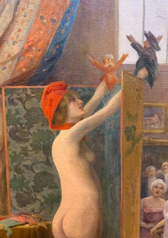 Antique Pin-up Gil Baer French Surrealist Nude Woman Puppet Show