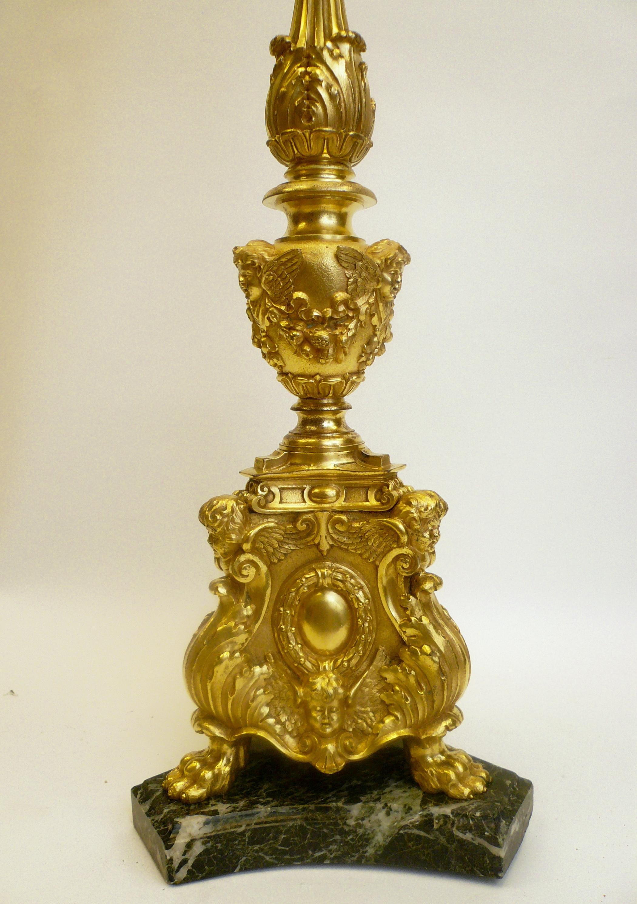 Gilt Gil Bronze Renaissance Style Pricket Lamp by E. F. Caldwell For Sale