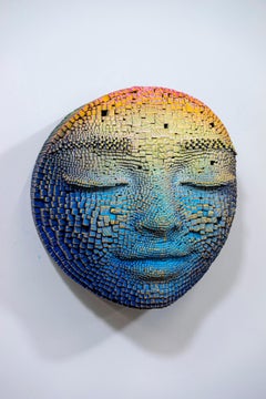 Mask#159, by Gil Bruvel, burnt wood and acrylic