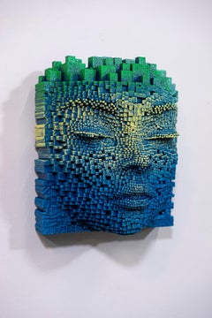 Mask#169, by Gil Bruvel, burnt wood and acrylic paint