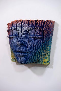 Mask#172, by Gil Bruvel, burnt wood and acrylic paint