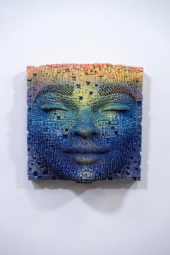 Mask#176, by Gil Bruvel, burnt wood and acrylic