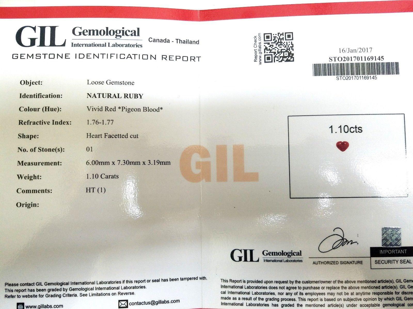 GIL-zertifizierter 1,62 Karat natürlicher Rubin-Diamantenring mit Herzschliff 14 Karat im Angebot 2