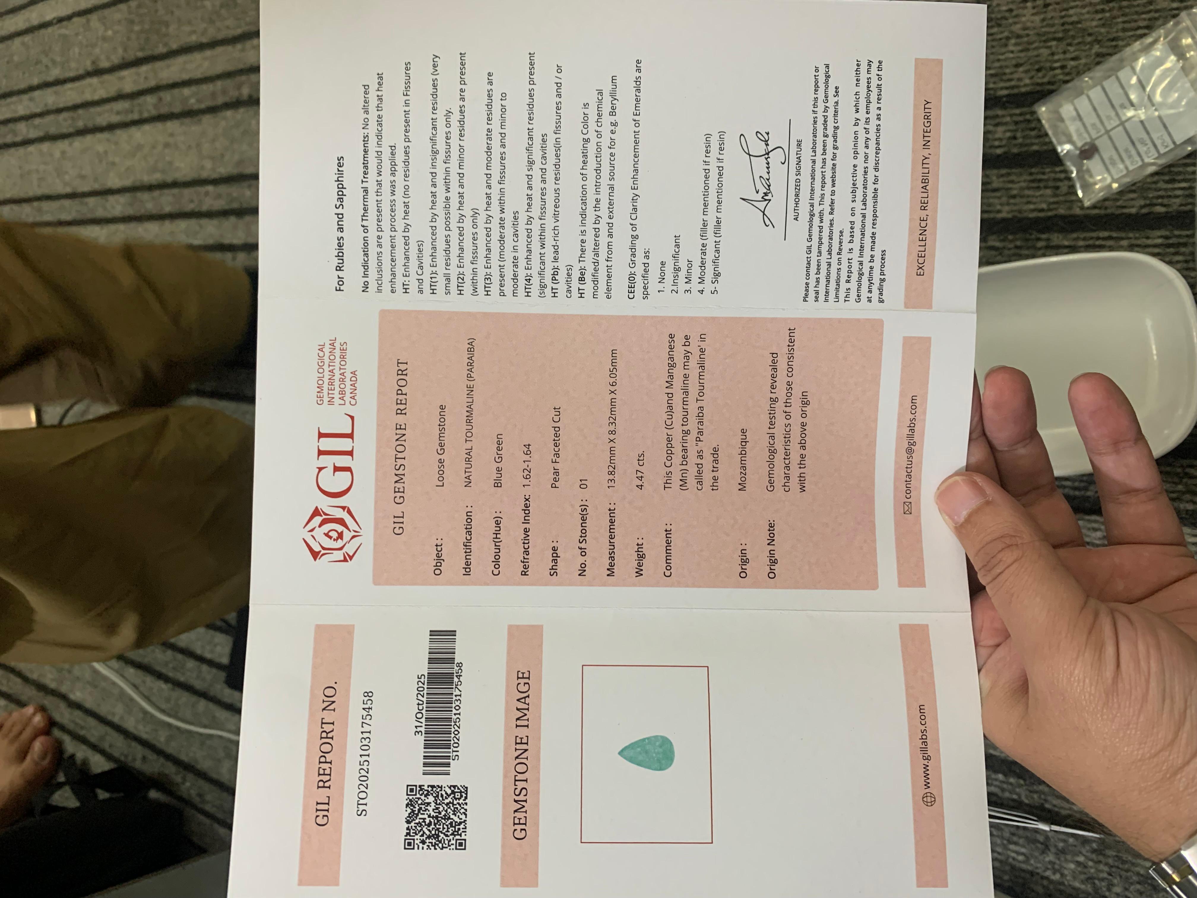 Gemma naturale sciolta Paraiba Tourmaline a forma di pera certificata GIL da 4,47 carati in vendita 12