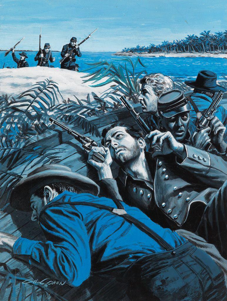 Gil Cohen Figurative Painting - Soldiers on the Shore. Story Illustration for Male Magazine