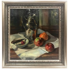 Gil DiCicco Signed Still Life Oil Painting Titled Still Life with Tangerine