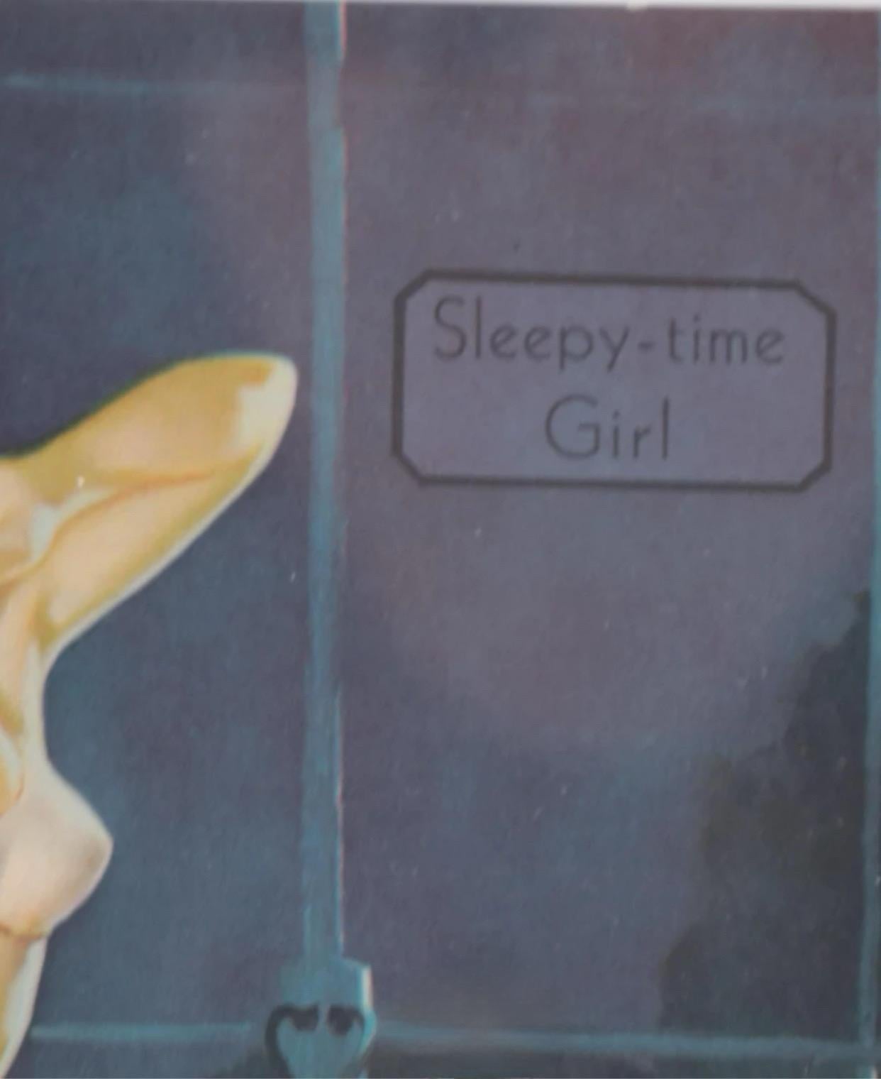 Mid-20th Century After Gil Elvgren (Am. 1914-1980) Framed Offset Lithograph “Sleepy Time Girl”  For Sale