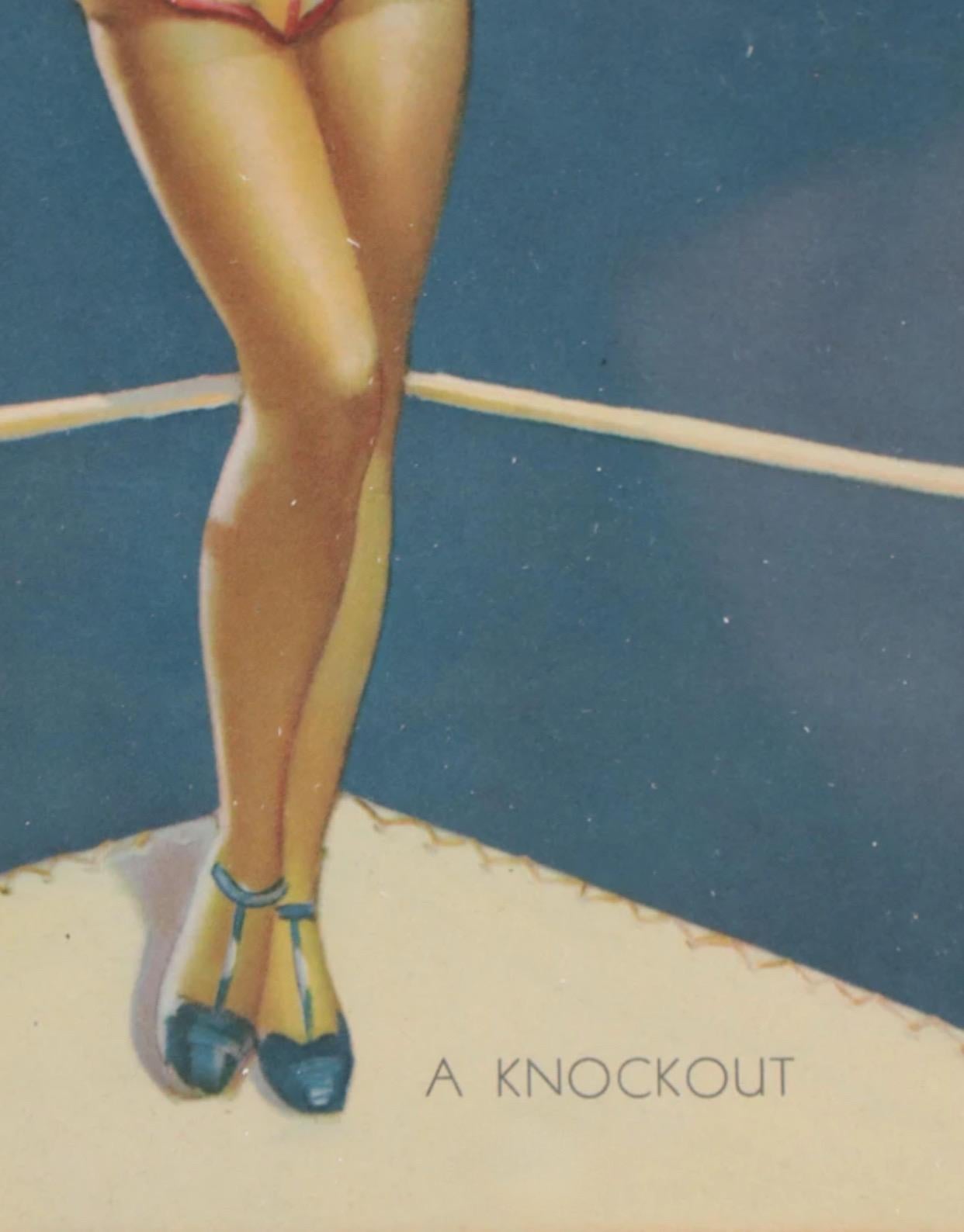 After Gil Elvgren (Am. 1914-1980) Offset Lithograph “A Knock Out” Pin Up In Good Condition For Sale In Chicago, IL