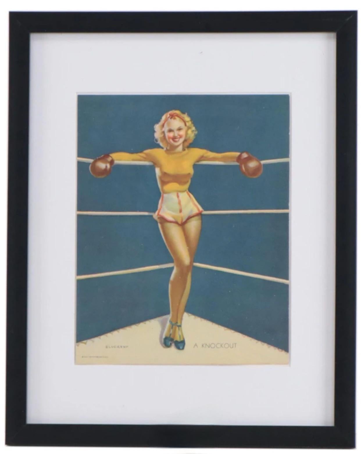 Glass After Gil Elvgren (Am. 1914-1980) Offset Lithograph “A Knock Out” Pin Up For Sale