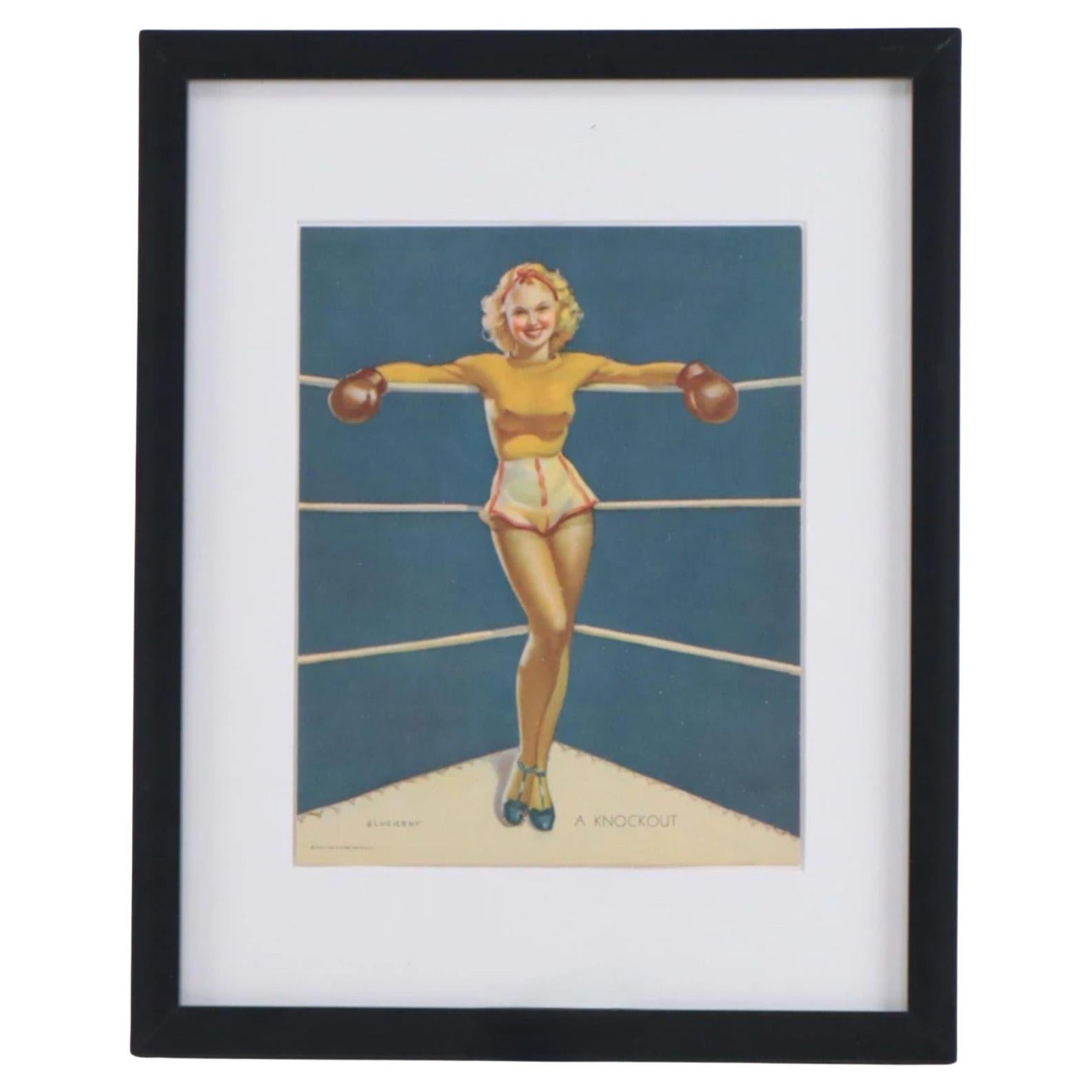 After Gil Elvgren (Am. 1914-1980) Offset Lithograph “A Knock Out” Pin Up For Sale