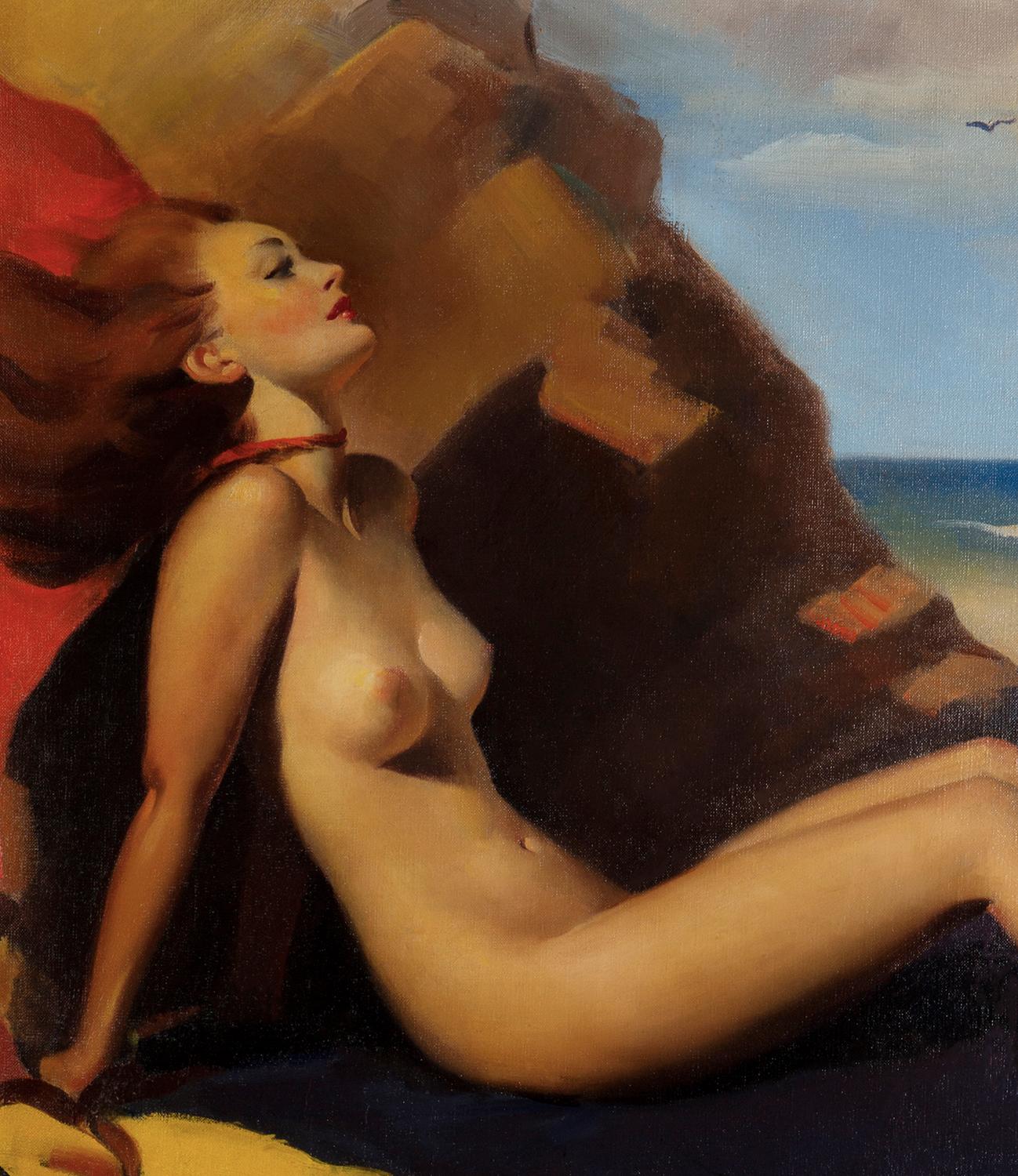Gone With the Wind - Brown Figurative Painting by Gil Elvgren
