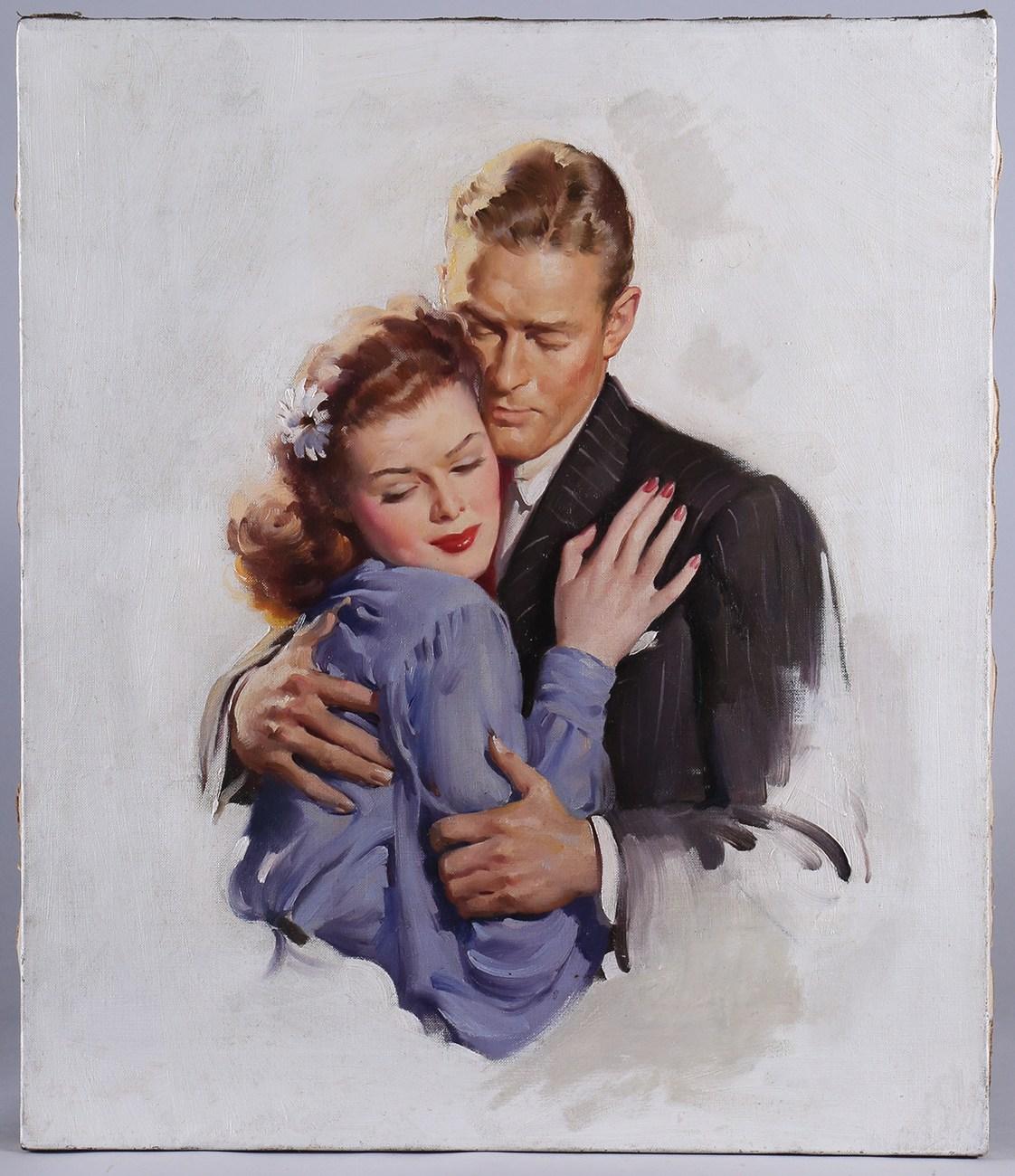 Clinch der Liebenden (Grau), Portrait Painting, von Gil Elvgren