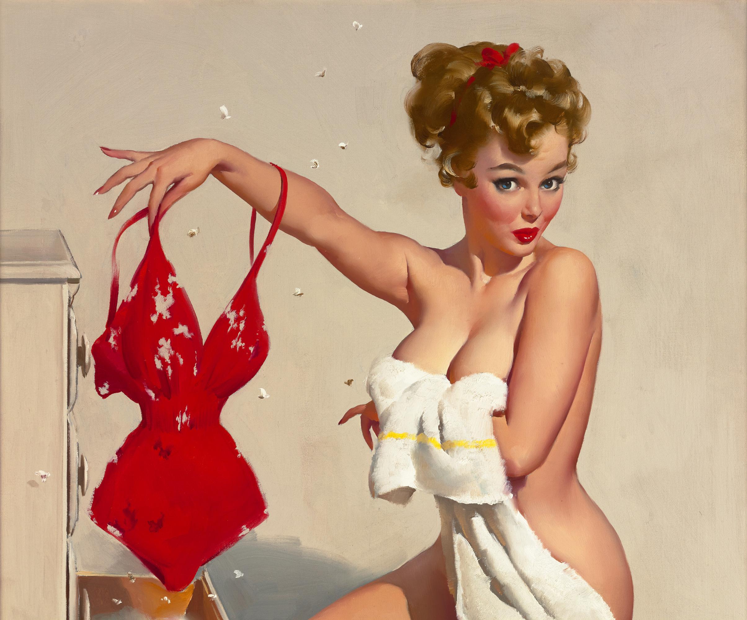 Gil Elvgren
1914-1980  American

Partial Coverage

Signed “Elvgren” (lower right)
Oil on canvas

The iconic illustrations of Gil Elvgren have become an irreplaceable facet of the American artistic landscape. Flirtatious beauties in light-hearted