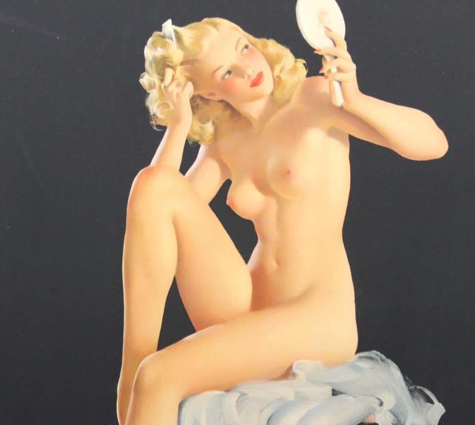 Nude Pin Up Girls Vintage Calendar Posters - Realist Print by Gil Elvgren