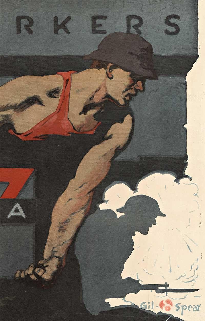 YMCA Workers Lend Your Strength Original-Vintage-Plakat aus dem Ersten Weltkrieg (Amerikanischer Realismus), Print, von Gil Spear