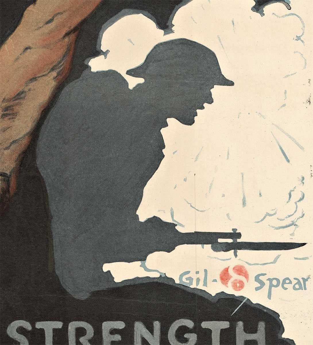 YMCA Workers Lend Your Strength Original-Vintage-Plakat aus dem Ersten Weltkrieg (Schwarz), Print, von Gil Spear