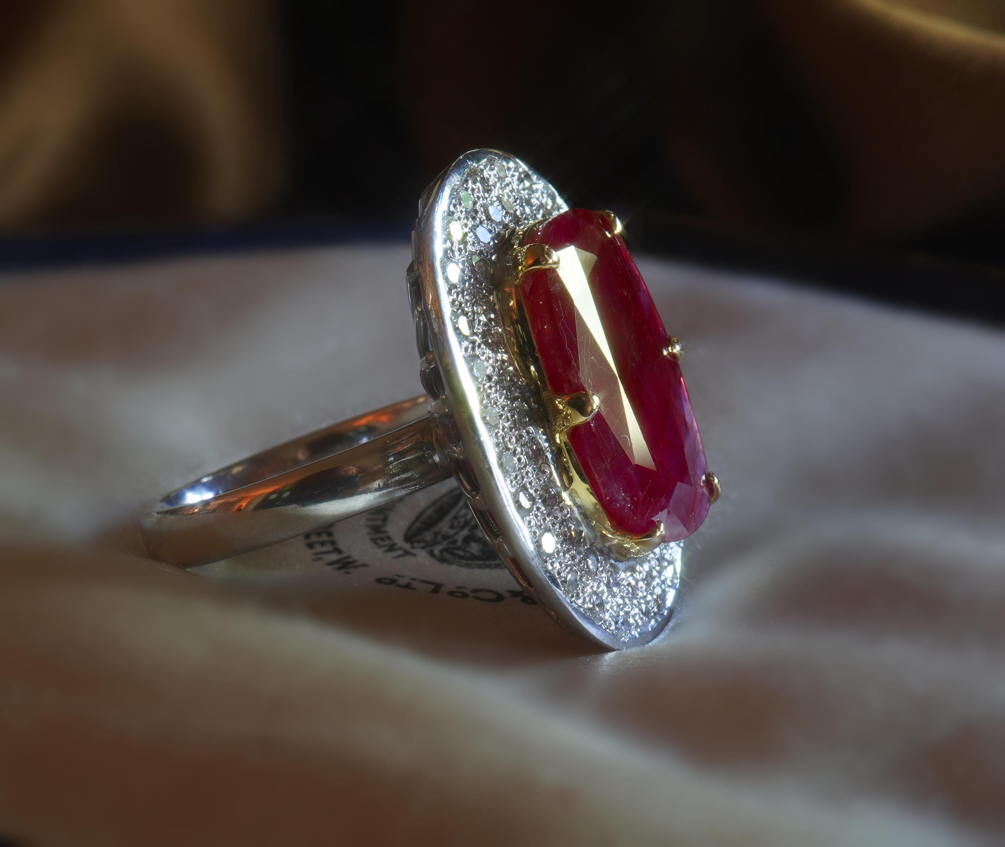 GIL Unheated Ruby Diamond Platinum Ring Vintage Certified 18K Huge 11.43 Cts For Sale 2