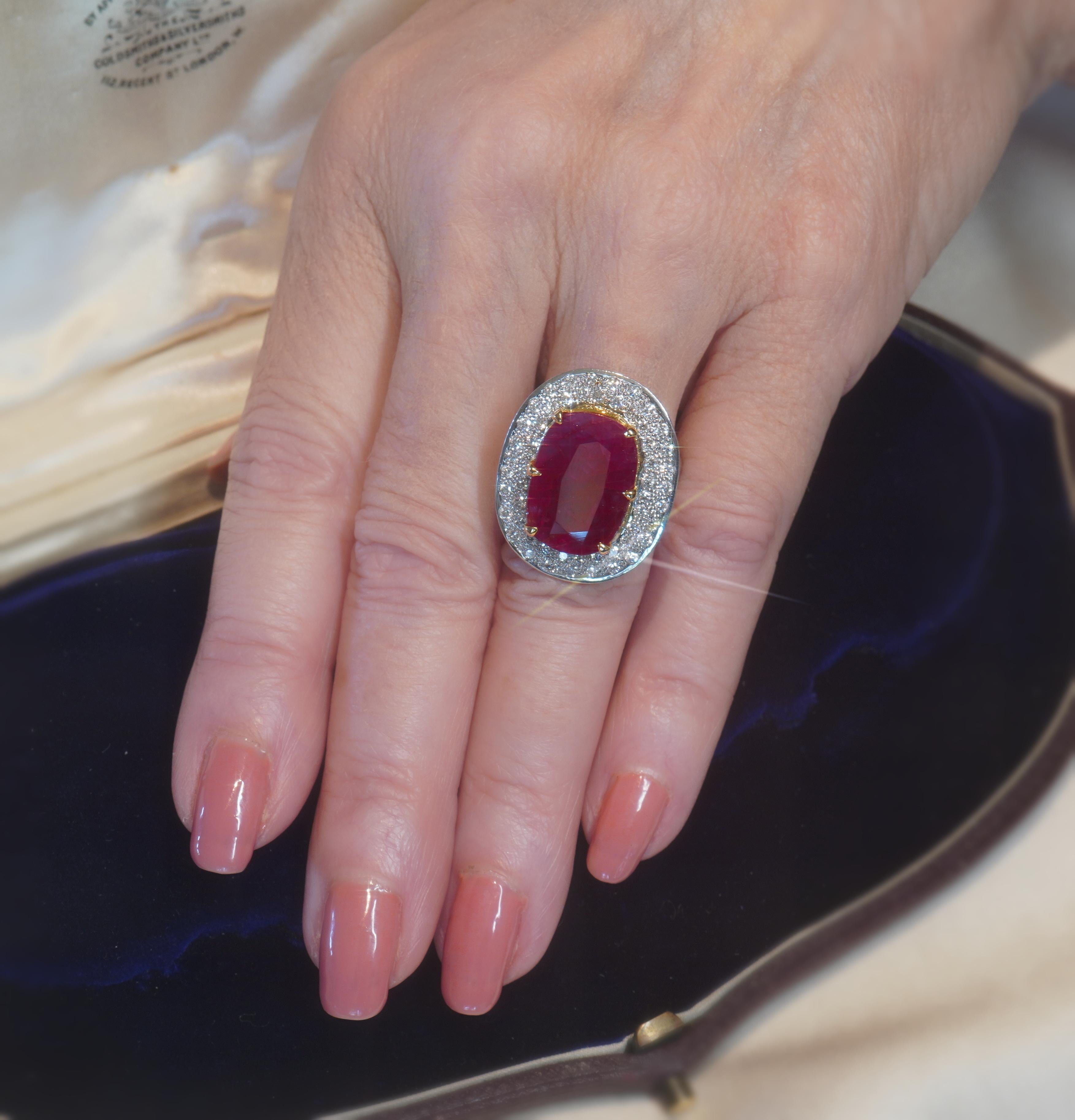 GIL Unheated Ruby Diamond Platinum Ring Vintage Certified 18K Huge 11.43 Cts 3