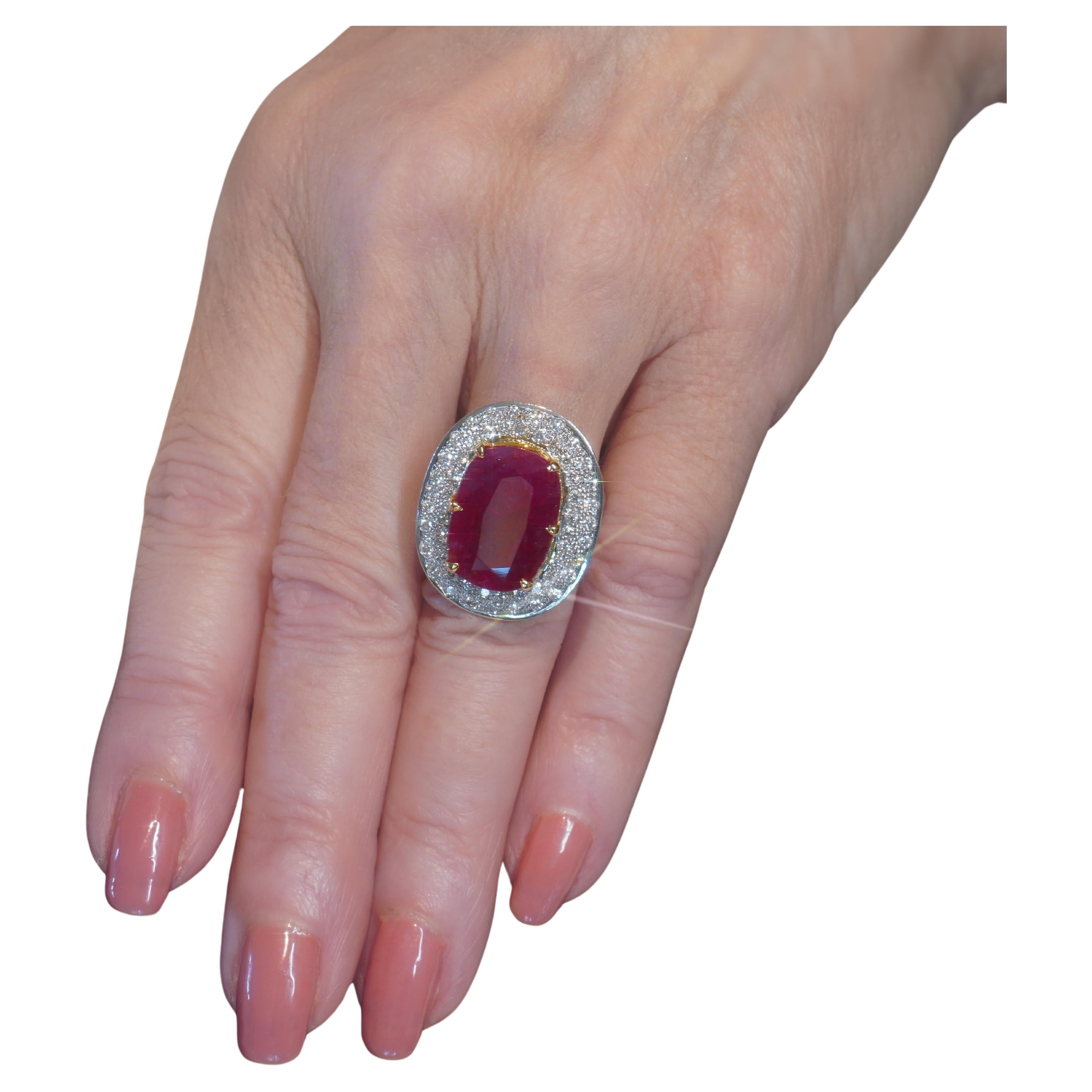 GIL Unheated Ruby Diamond Platinum Ring Vintage Certified 18K Huge 11.43 Cts For Sale