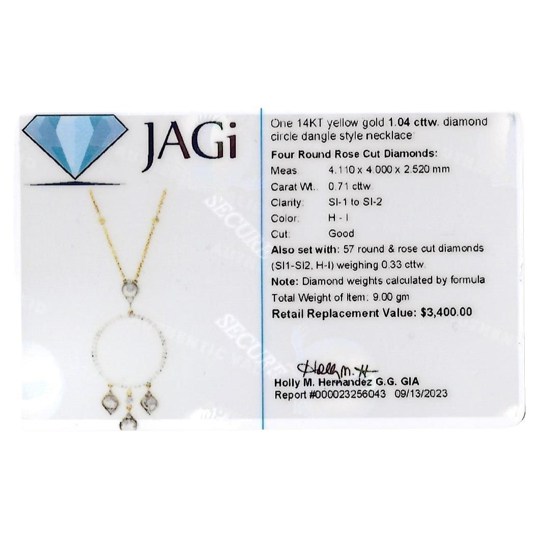 Gilan Open Circle Diamond Dangle Pendant Necklace in 14 Karat Yellow Gold For Sale 4