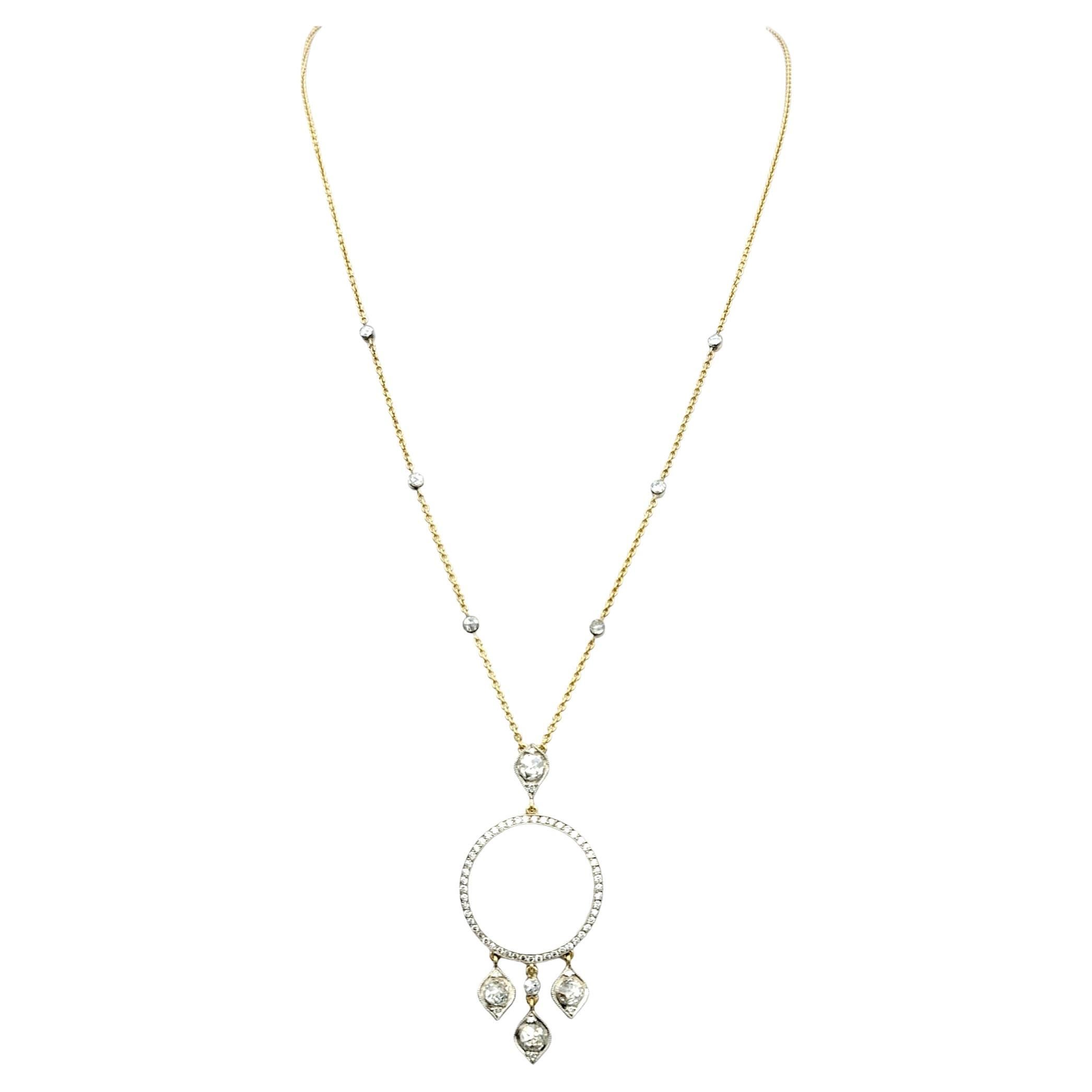 Contemporary Gilan Open Circle Diamond Dangle Pendant Necklace in 14 Karat Yellow Gold For Sale