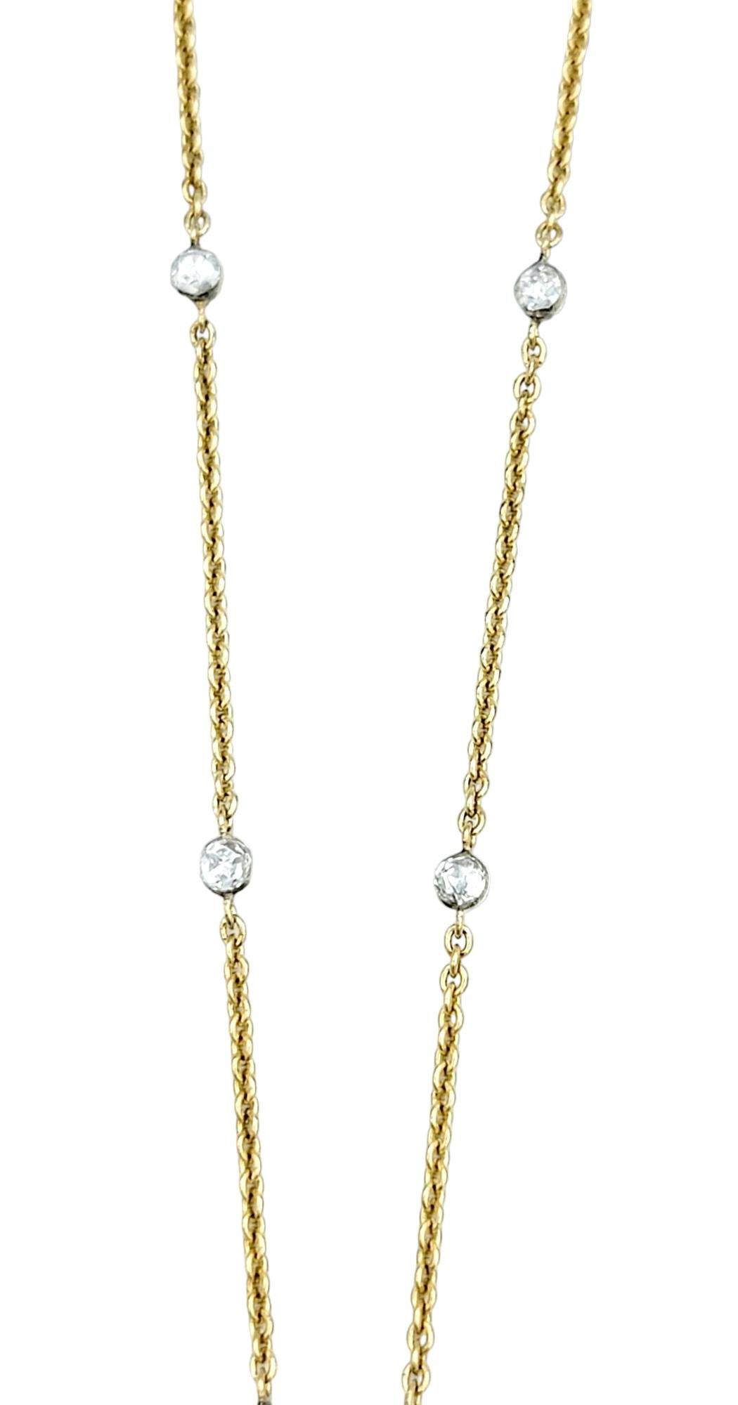Gilan Open Circle Diamond Dangle Pendant Necklace in 14 Karat Yellow Gold In Good Condition For Sale In Scottsdale, AZ