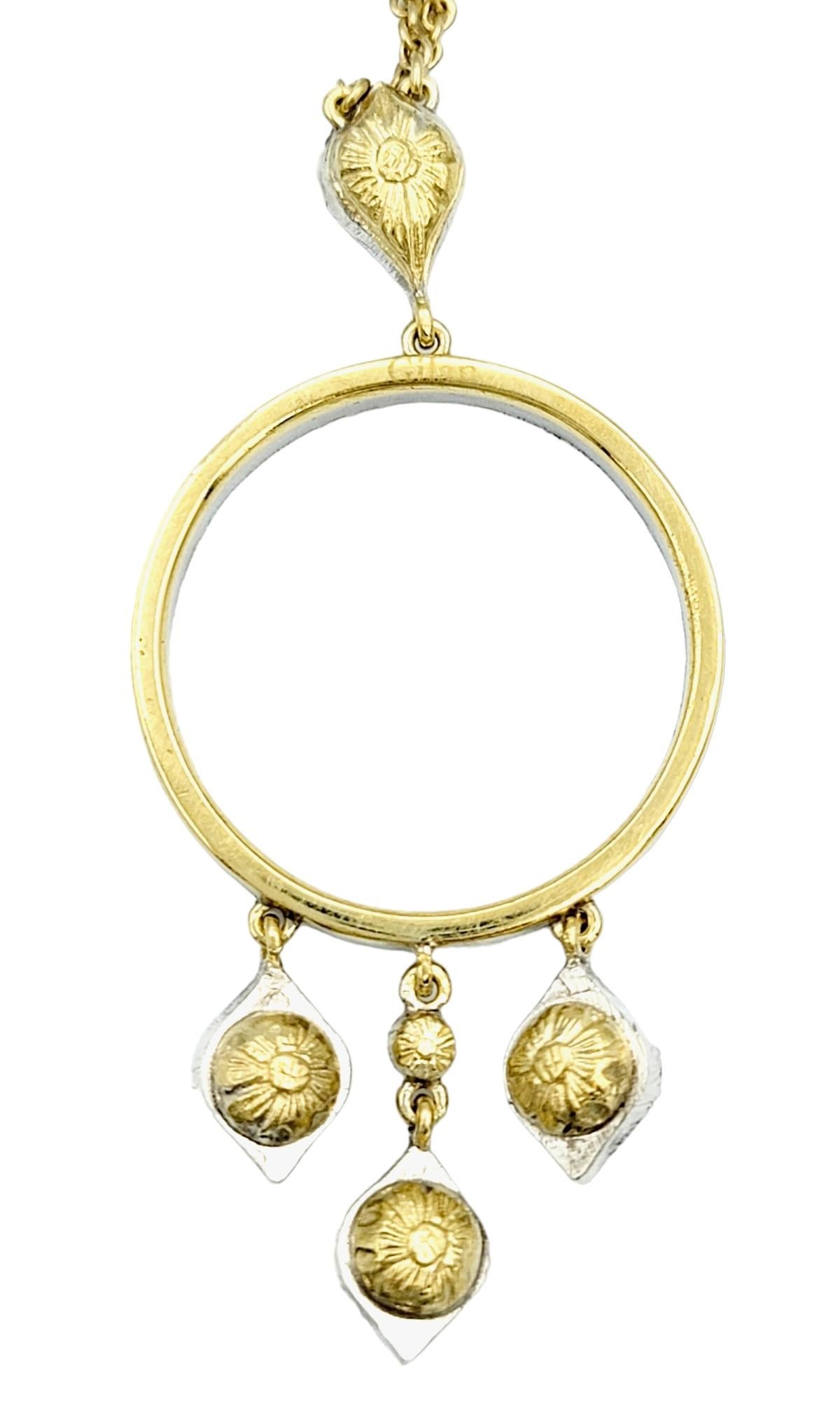 Women's Gilan Open Circle Diamond Dangle Pendant Necklace in 14 Karat Yellow Gold For Sale