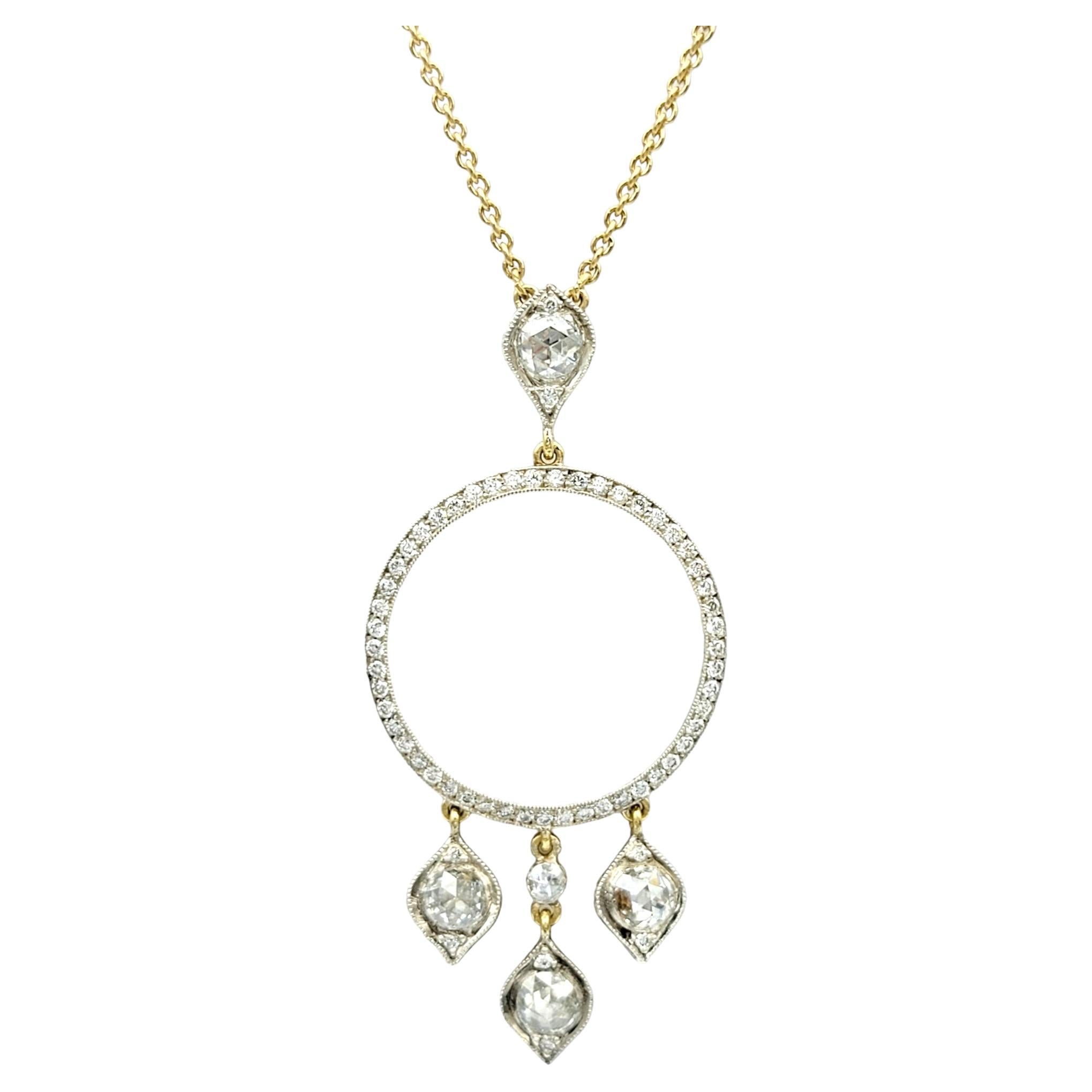 Gilan Open Circle Diamond Dangle Pendant Necklace in 14 Karat Yellow Gold