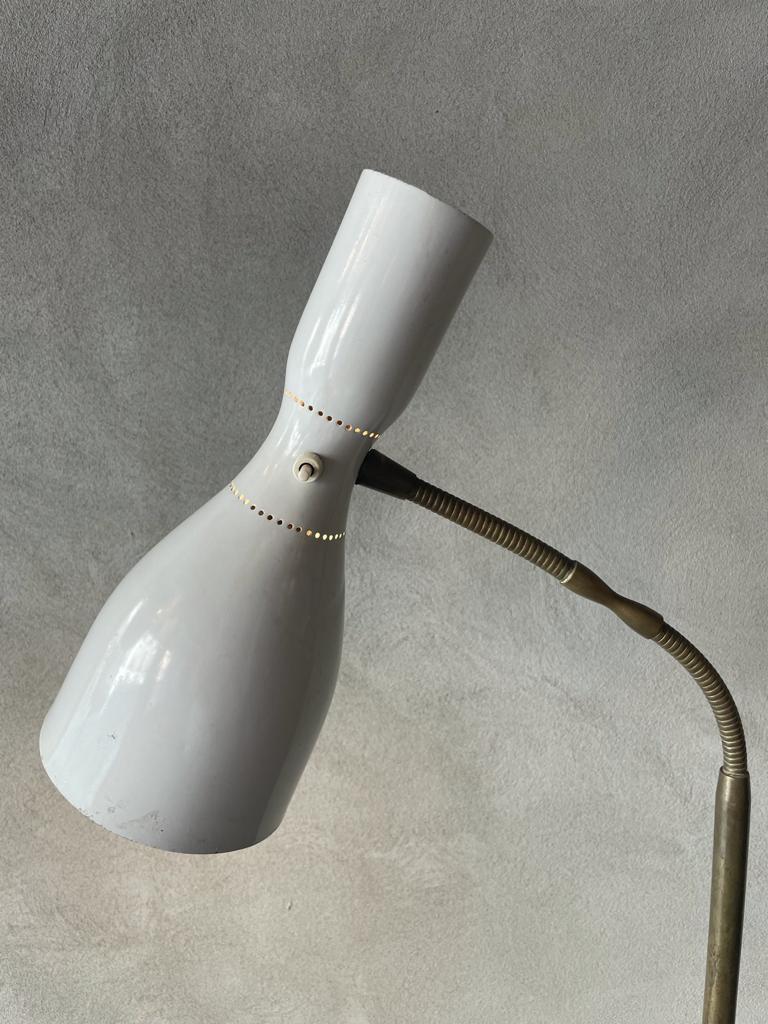 Mid-Century Modern Gilardi & Barzaghi Floor Lamp White Aluminum Diffuser Brass Marble, Italy, 1950s For Sale