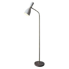 Vintage Gilardi & Barzaghi Floor Lamp White Aluminum Diffuser Brass Marble, Italy, 1950s