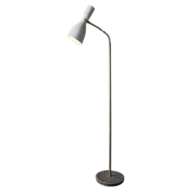 Gilardi & Barzaghi Floor Lamp White Aluminum Diffuser Brass Marble, Italy, 1950s For Sale