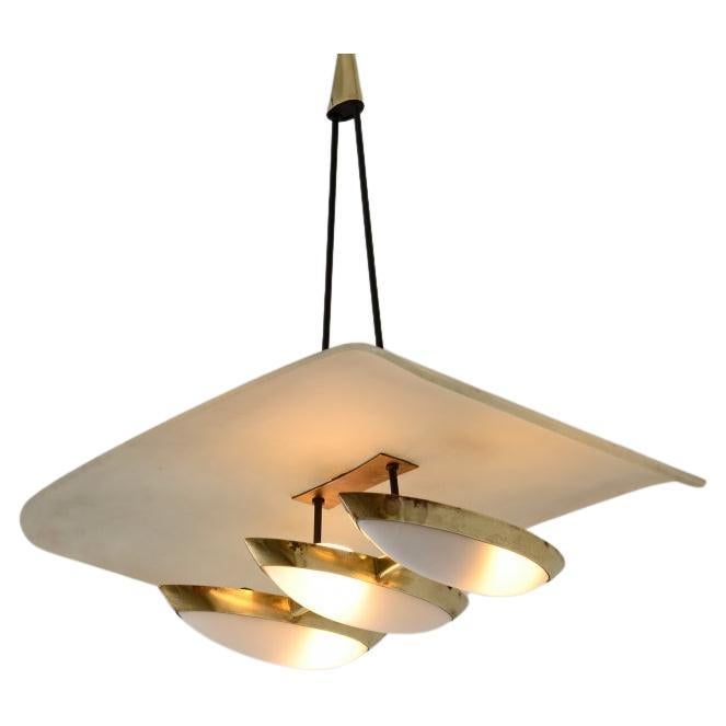Gilardi Barzaghi  metal and brass chandelier with curved glass