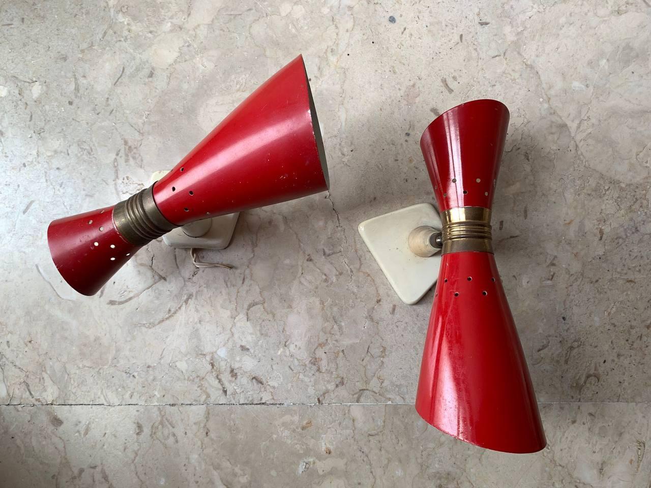 Mid-Century Modern Pair of Stilnovo wall sconces styled by Gilardi & Barzaghi mid-century stamp For Sale