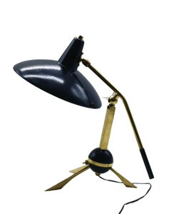 Gilardi and Barzaghi Brass and Black Metal Table Lamp, Italy 1950s